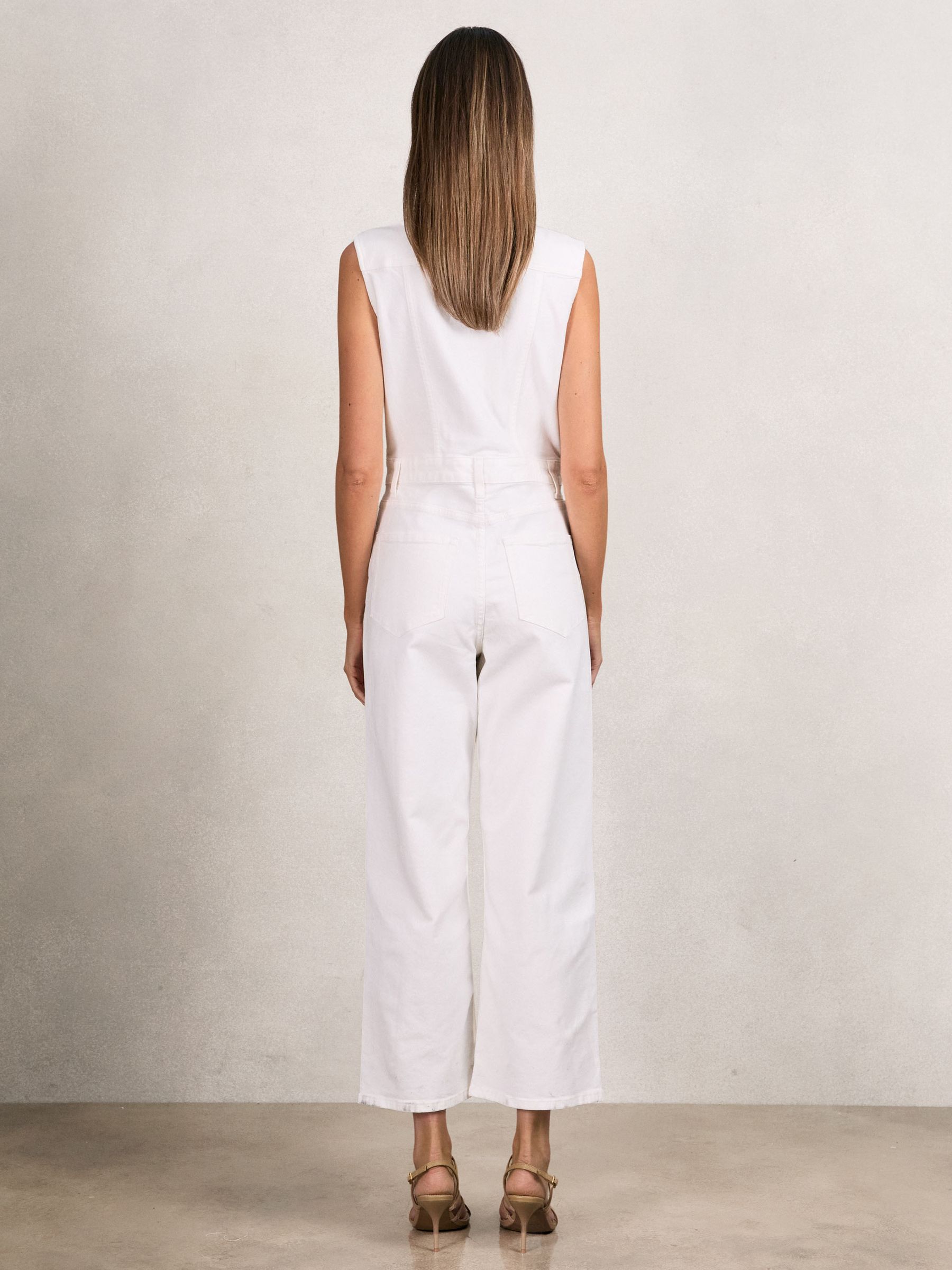 Denim Straight Leg Jumpsuit in Ecru - image 4