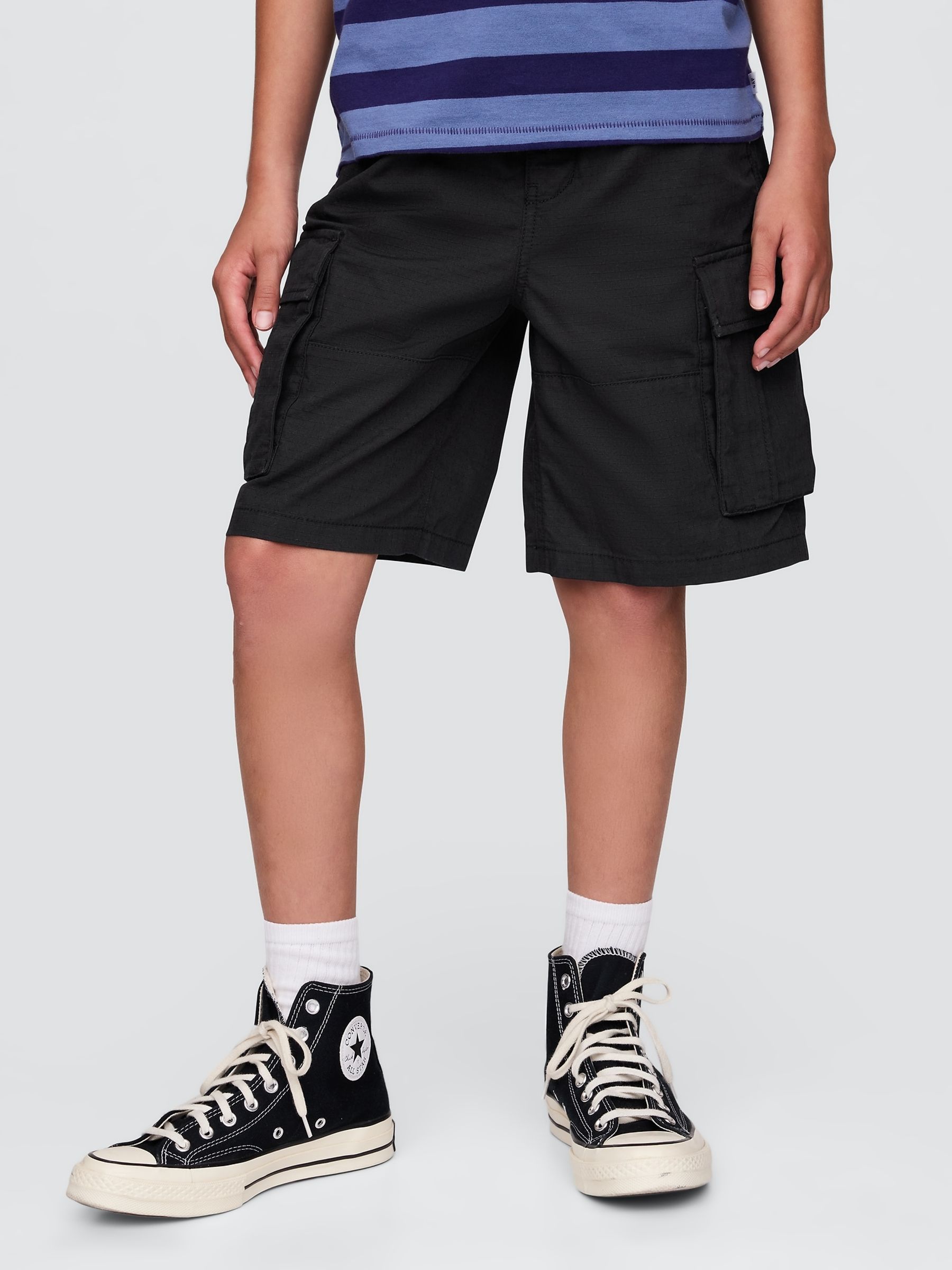 Black Ripstop Easy Cargo Shorts (4-13yrs) - Image 1 of 4