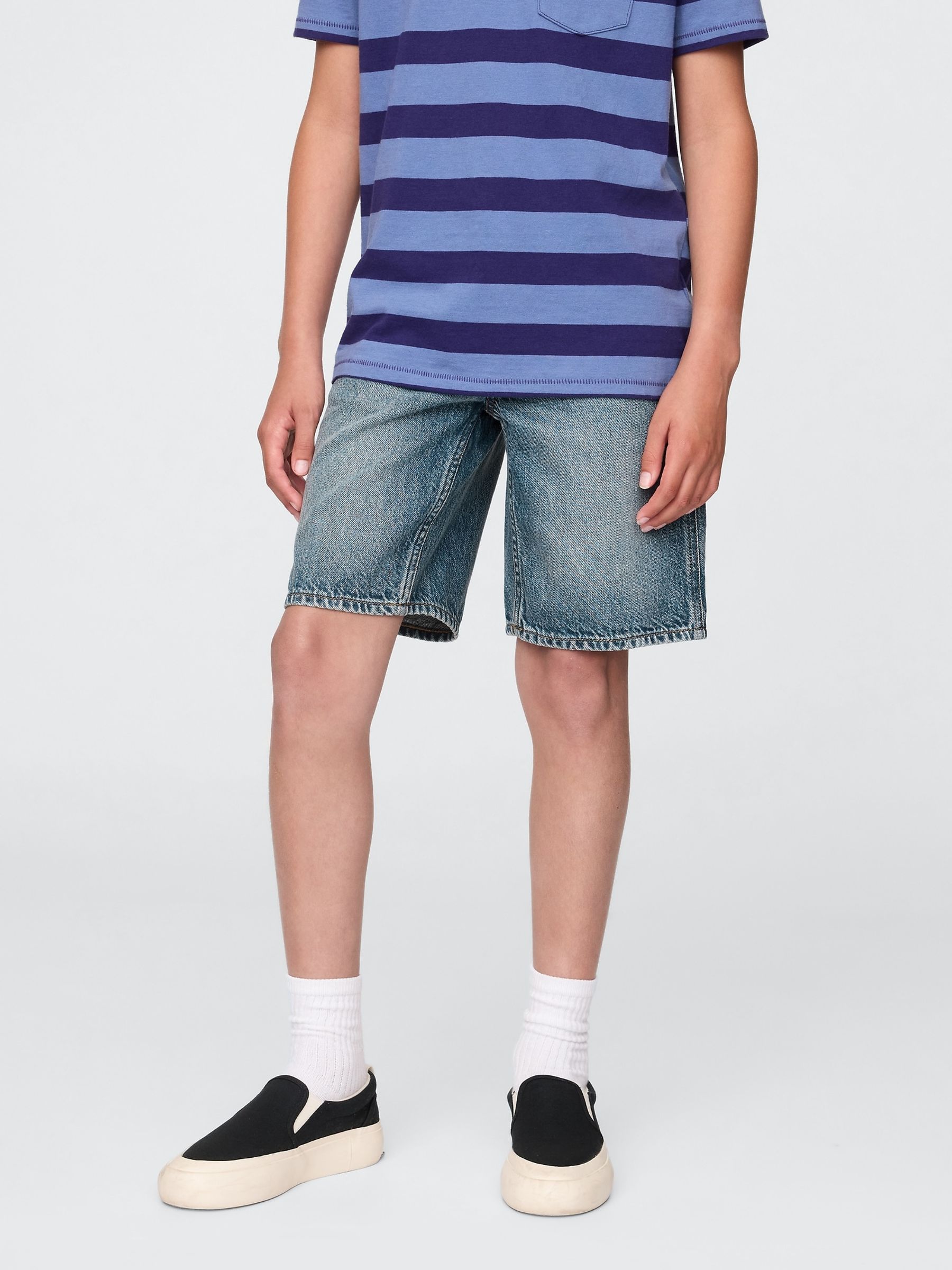 Blue UltraSoft 90s Loose Denim Carpenter Shorts (5-13yrs) - Image 1 of 5