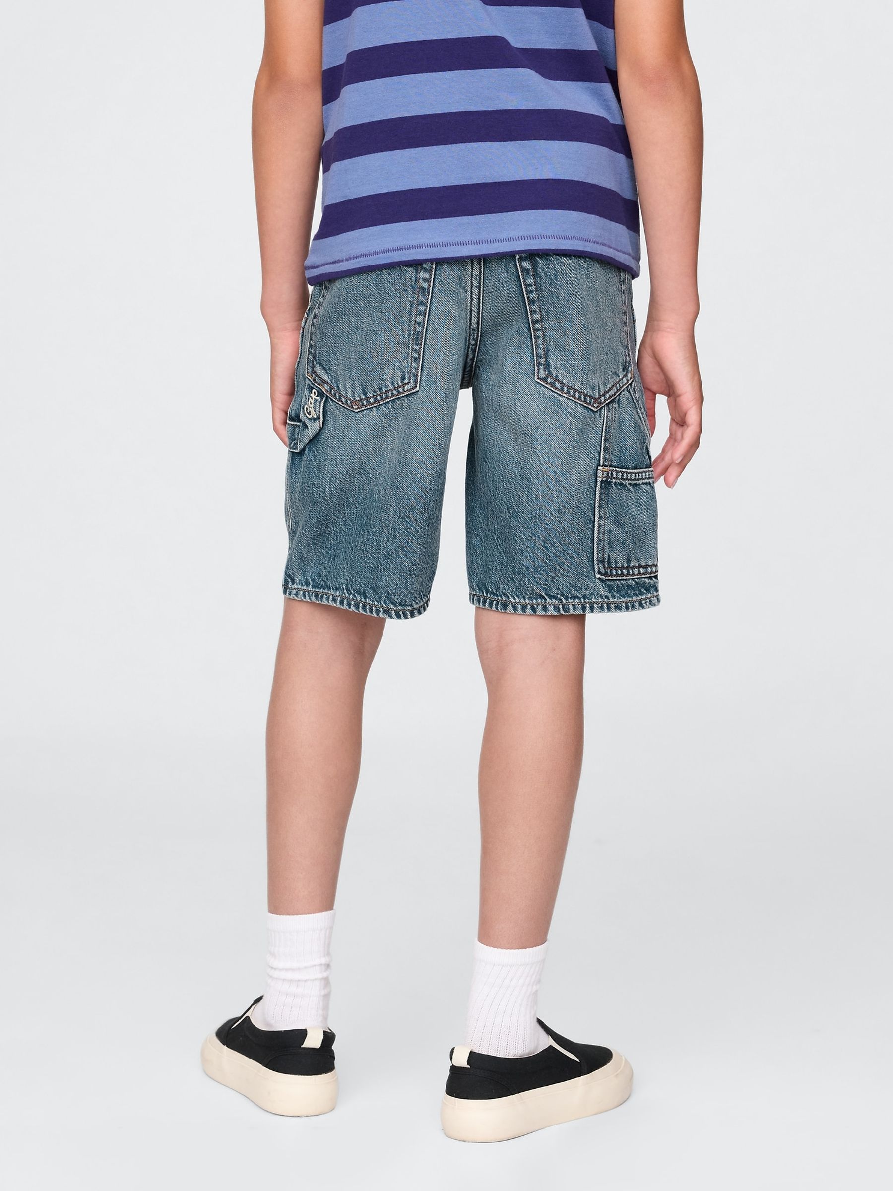 Blue UltraSoft 90s Loose Denim Carpenter Shorts (5-13yrs) - Image 2 of 5
