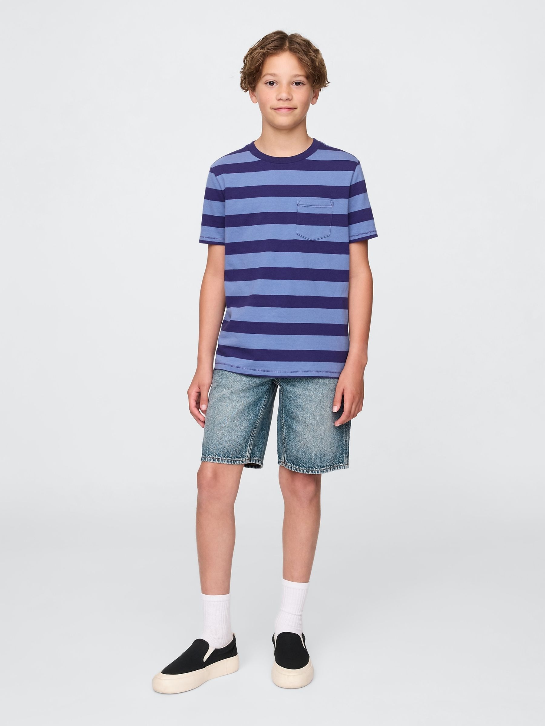Blue UltraSoft 90s Loose Denim Carpenter Shorts (5-13yrs) - Image 3 of 5