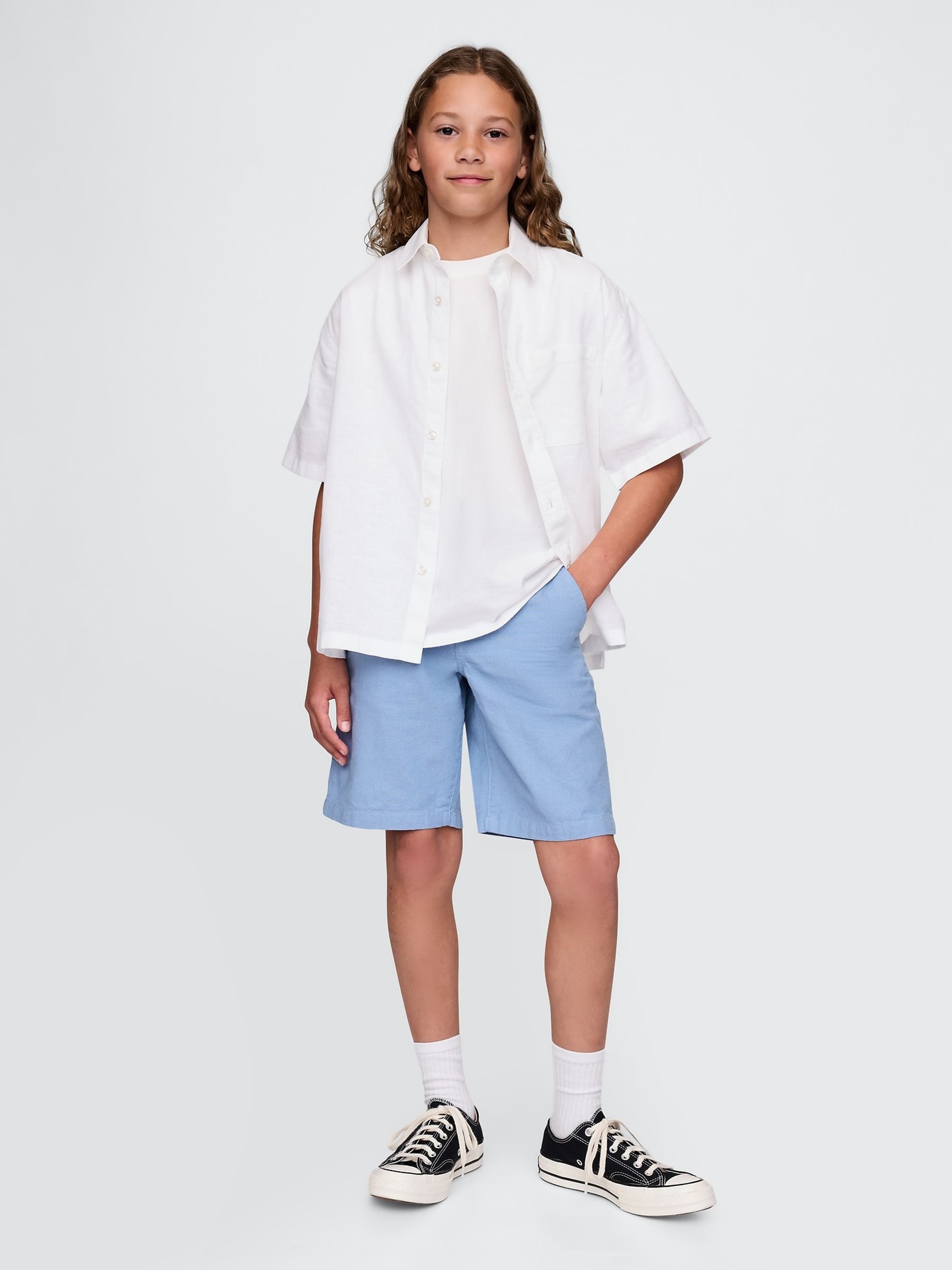 Blue Linen-Cotton Shorts (4-13yrs) - Image 3 of 5