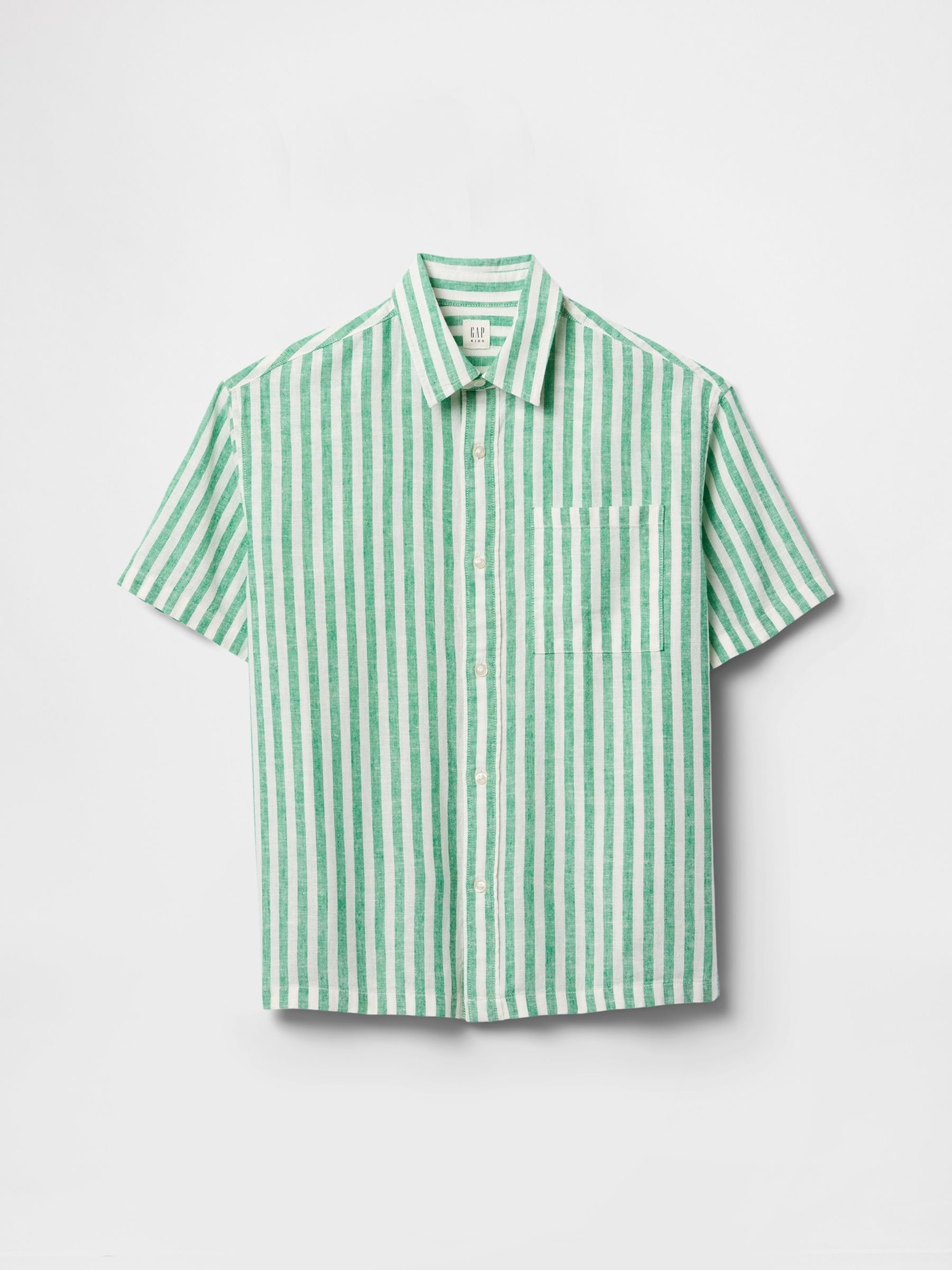 Green & White Stripe Linen-Cotton Relaxed Shirt (4-13yrs) - Image 4 of 5