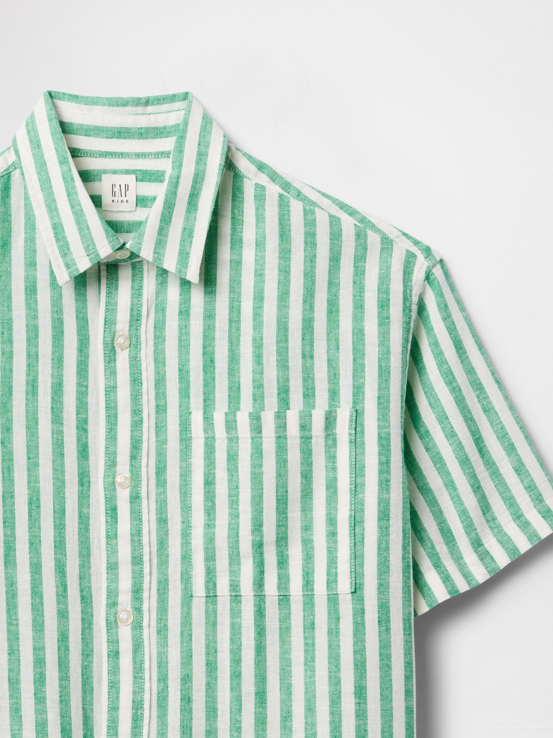 Green & White Stripe Linen-Cotton Relaxed Shirt (4-13yrs) - Image 5 of 5