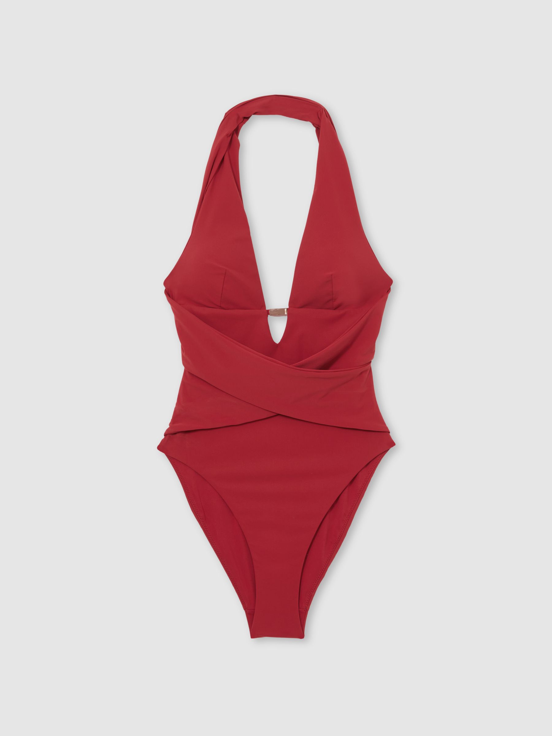 Plunge Halterneck Swimsuit in Dark Red - Image 2 of 6