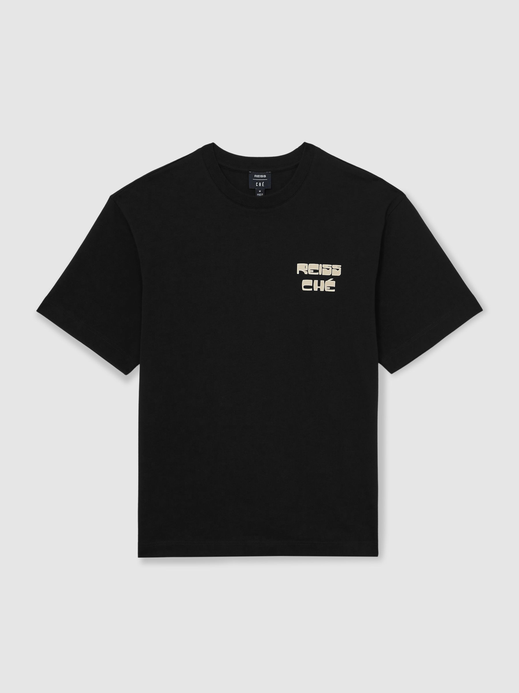 Reiss | Ché Cotton Palm-Print T-Shirt in Black - Image 2 of 6