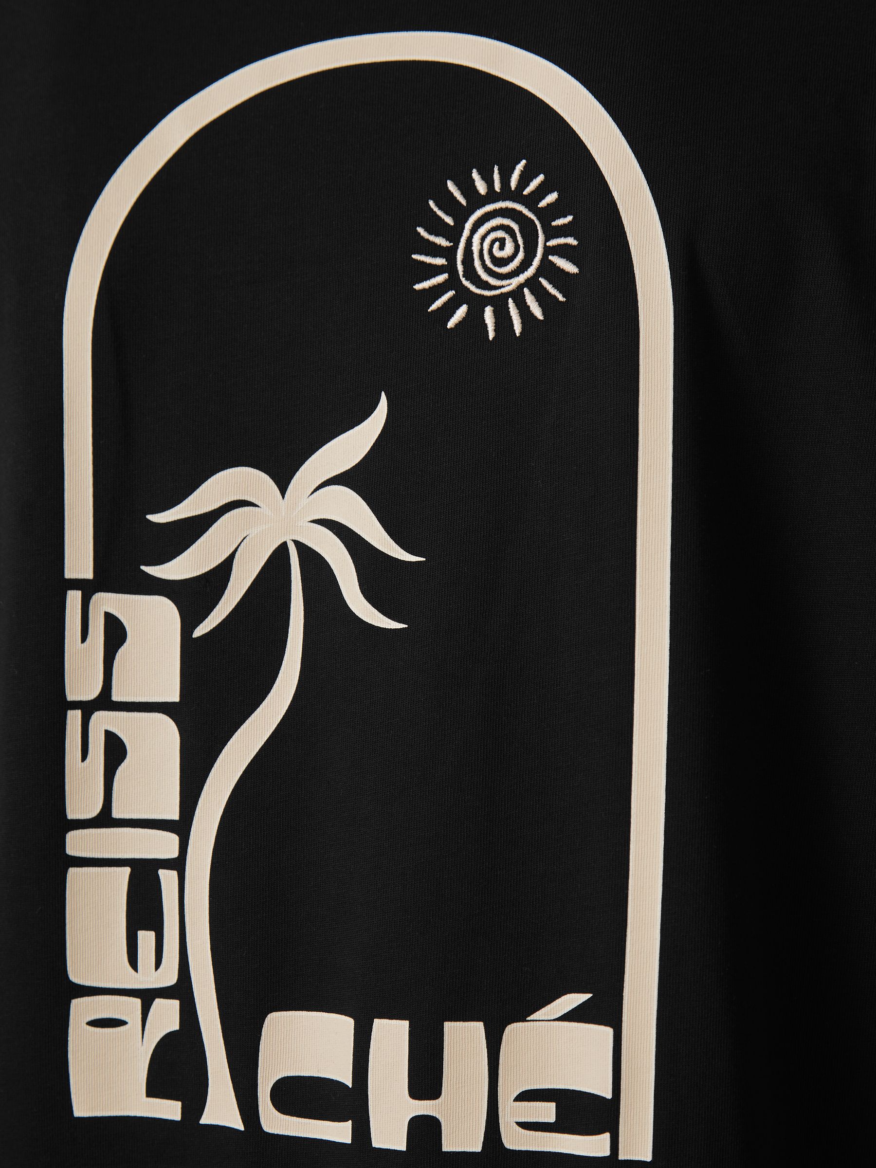 Reiss | Ché Cotton Palm-Print T-Shirt in Black - Image 5 of 6