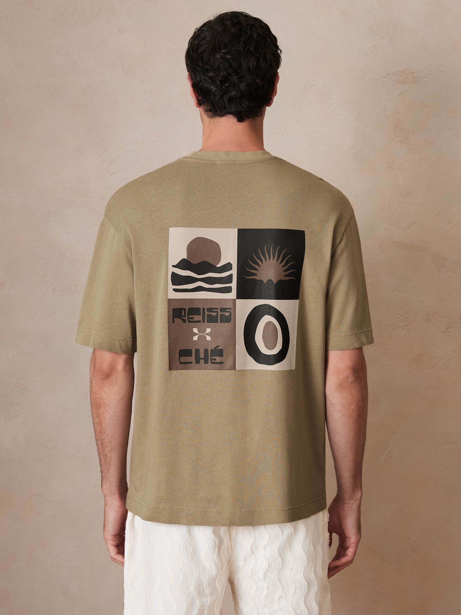 Reiss | Ché Cotton-Linen Sunset T-Shirt in Sage Green - Image 6 of 7