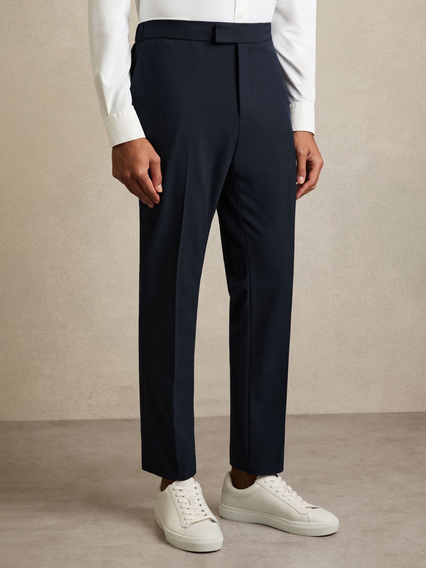Stretch Slim Fit Drawstring Trousers in Navy - Image 3 of 7