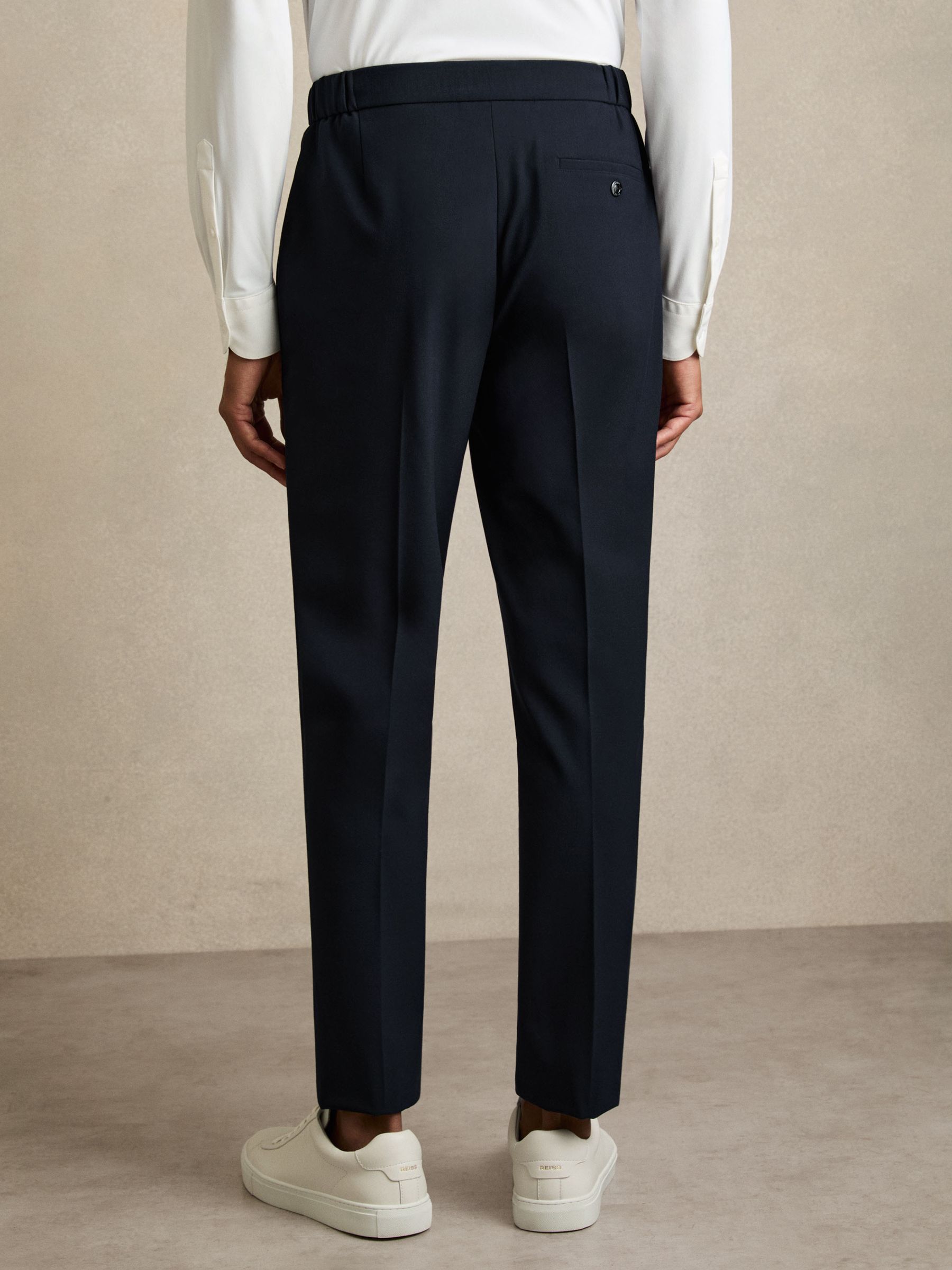 Stretch Slim Fit Drawstring Trousers in Navy - Image 5 of 7