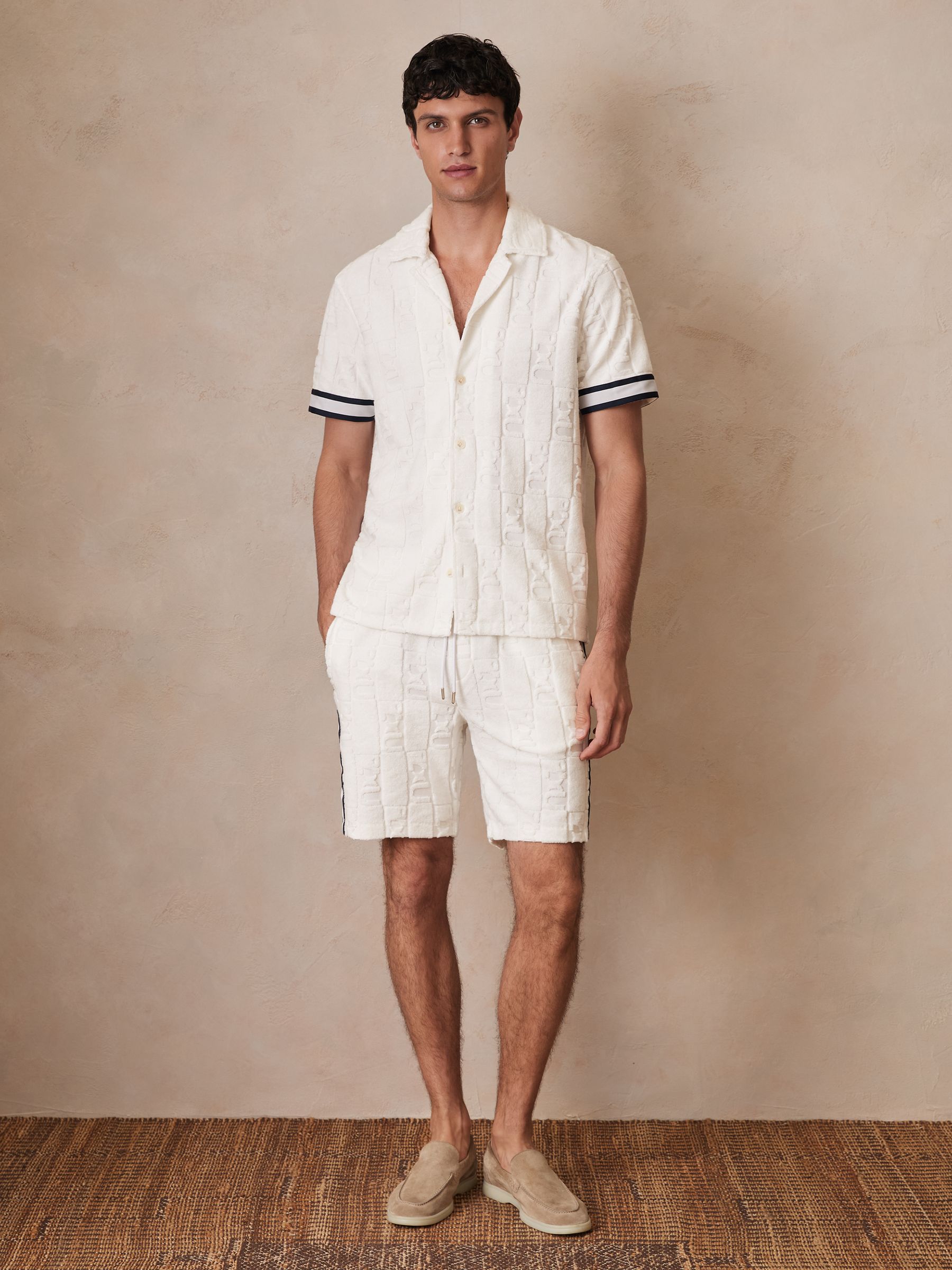 Reiss | Ché Towelling Monogram Shirt in White - Image 3 of 6