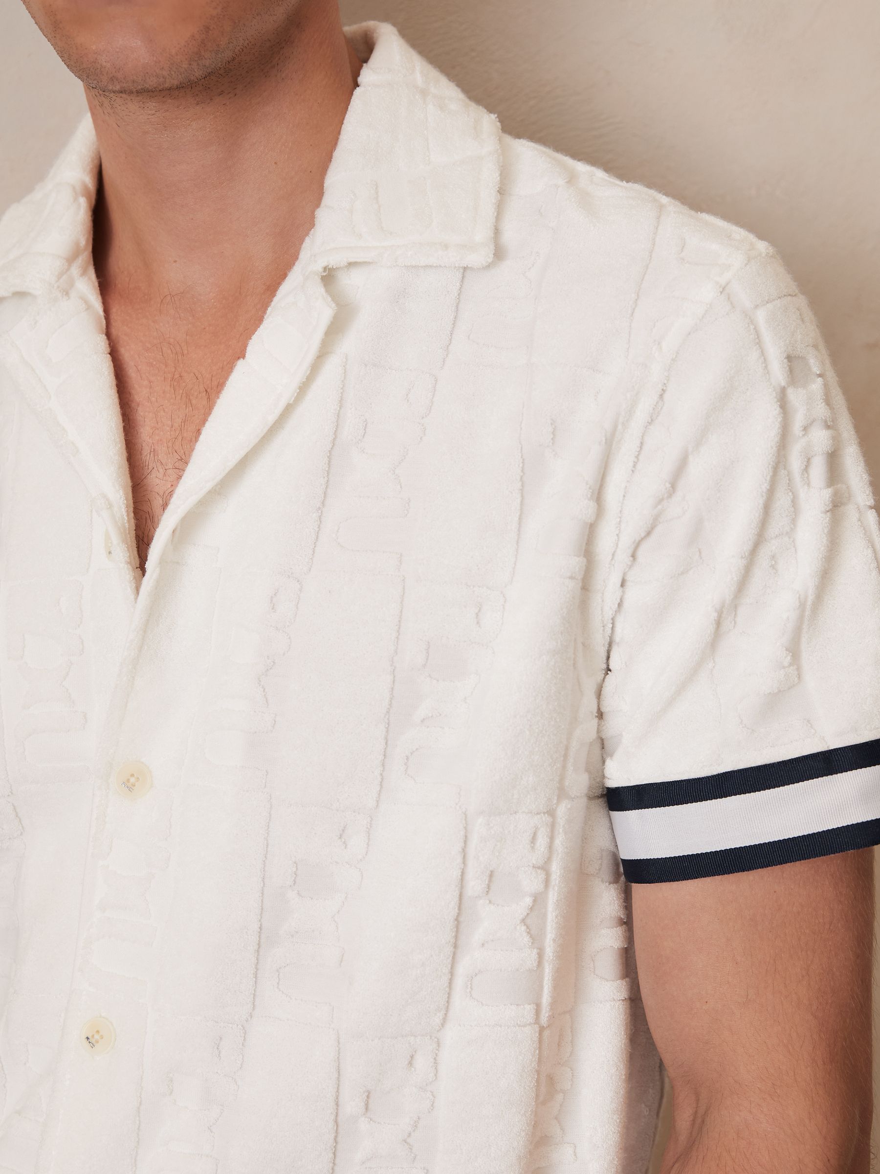 Reiss | Ché Towelling Monogram Shirt in White - Image 4 of 6