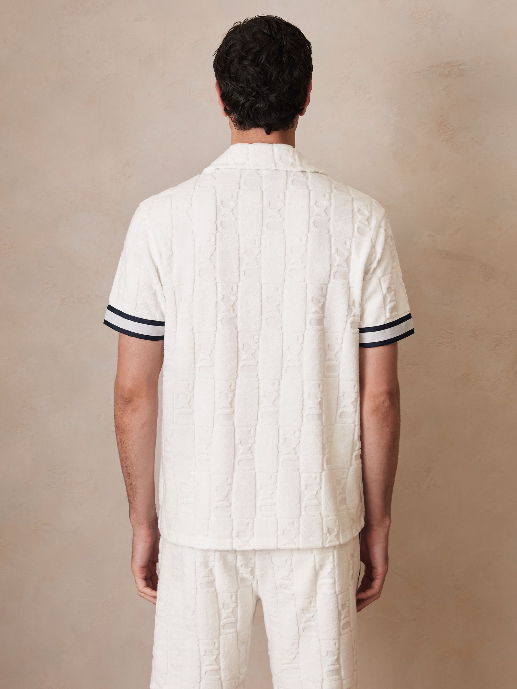 Reiss | Ché Towelling Monogram Shirt in White - Image 5 of 6