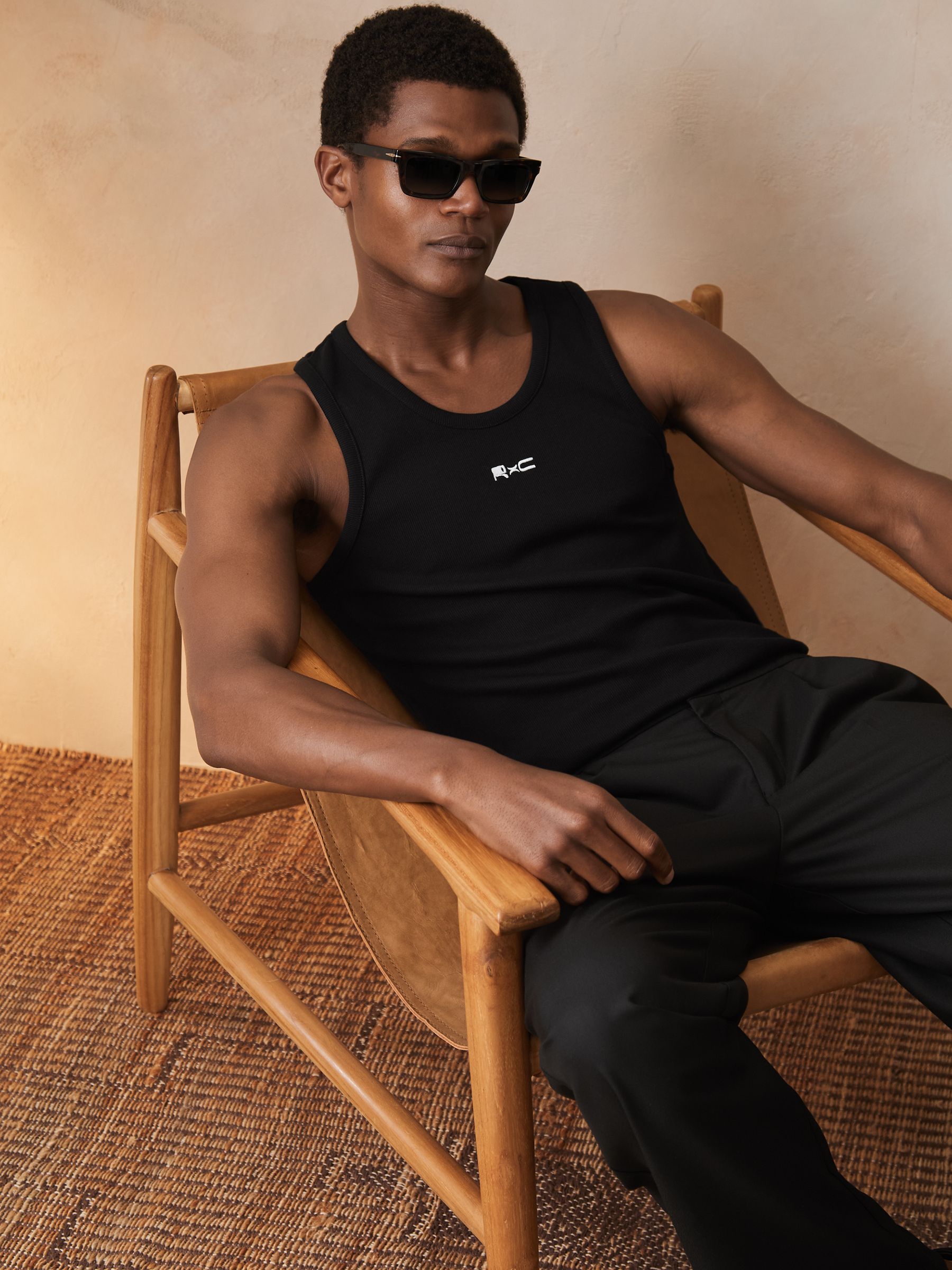 Reiss | Ché Logo-Embroidered Vest in Black - Image 1 of 6