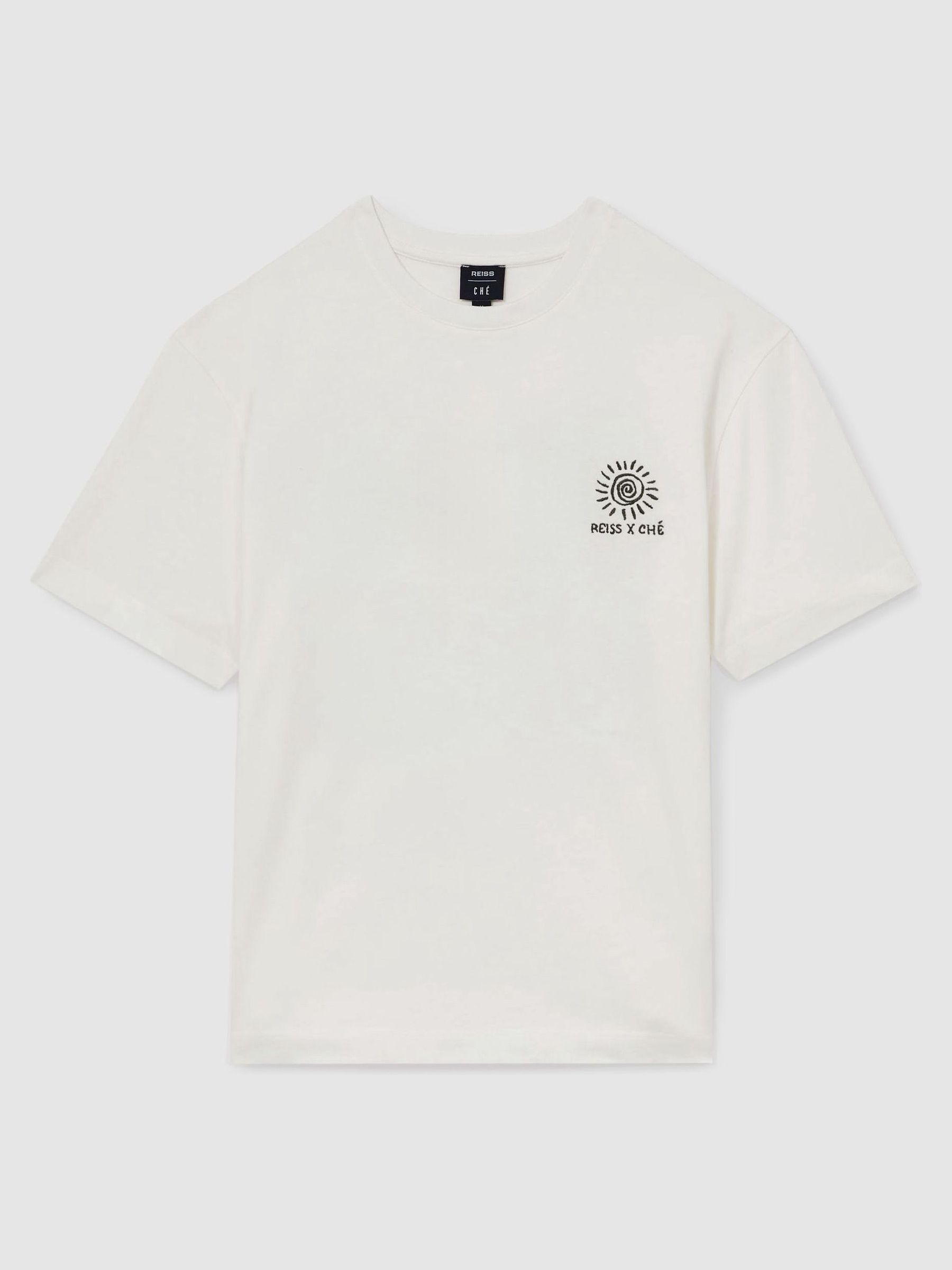 Reiss | Ché Cotton Palm-Tree T-Shirt in White - Image 2 of 6