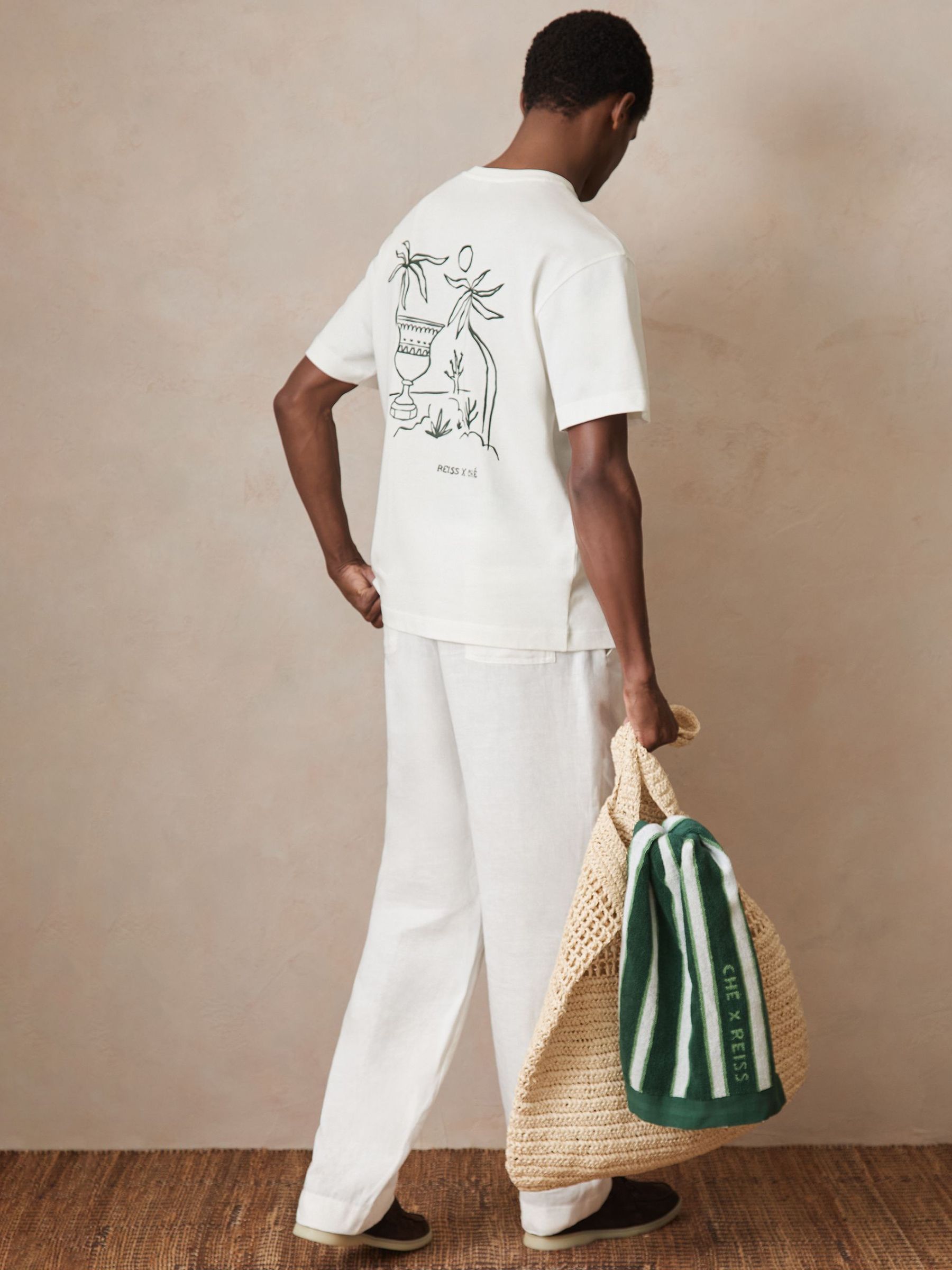 Reiss | Ché Cotton Palm-Tree T-Shirt in White - Image 5 of 6