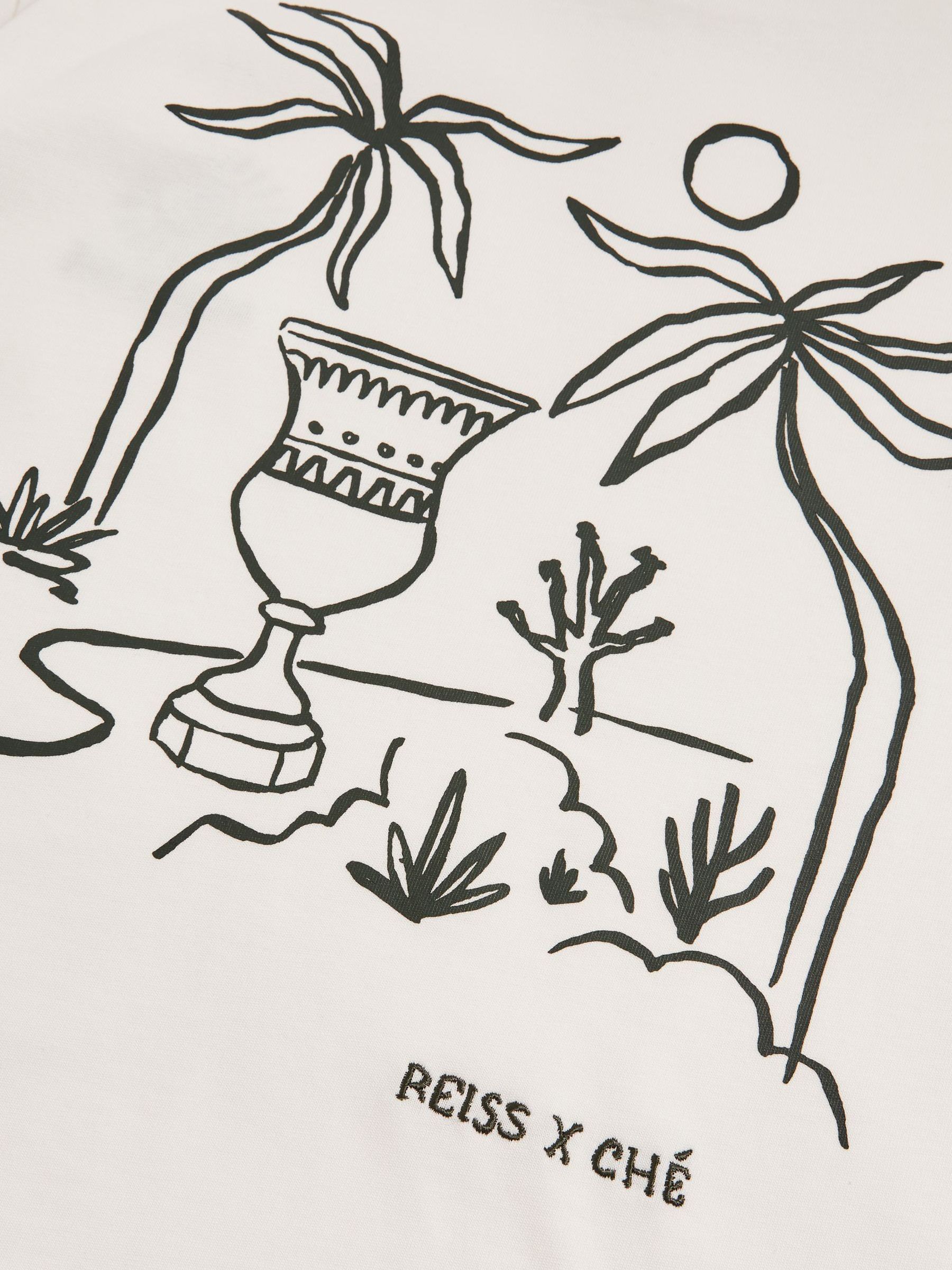 Reiss | Ché Cotton Palm-Tree T-Shirt in White - Image 6 of 6