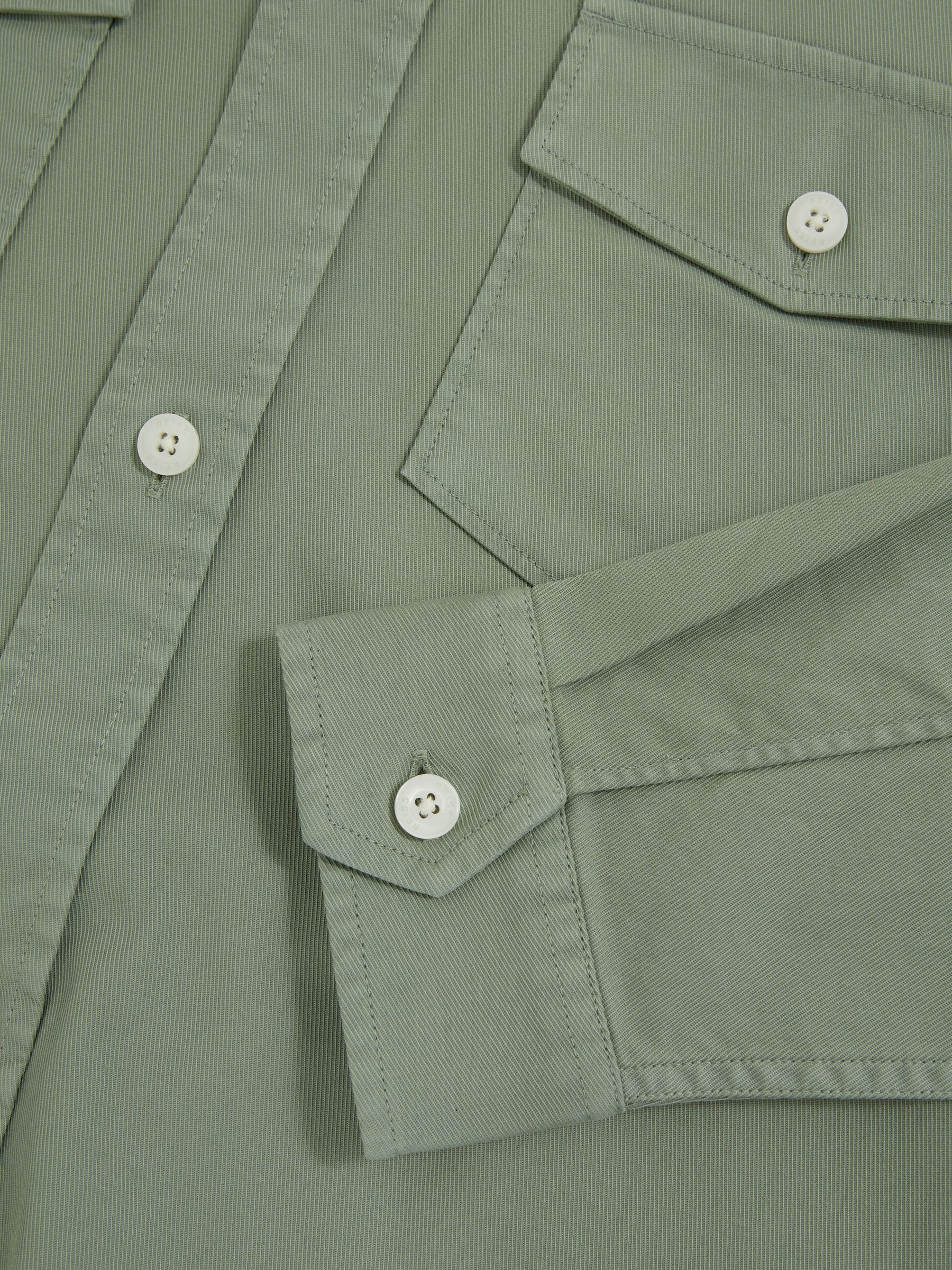 Cotton Twill Twin Pocket Overshirt With Stretch in Sage Green - Image 6 of 6