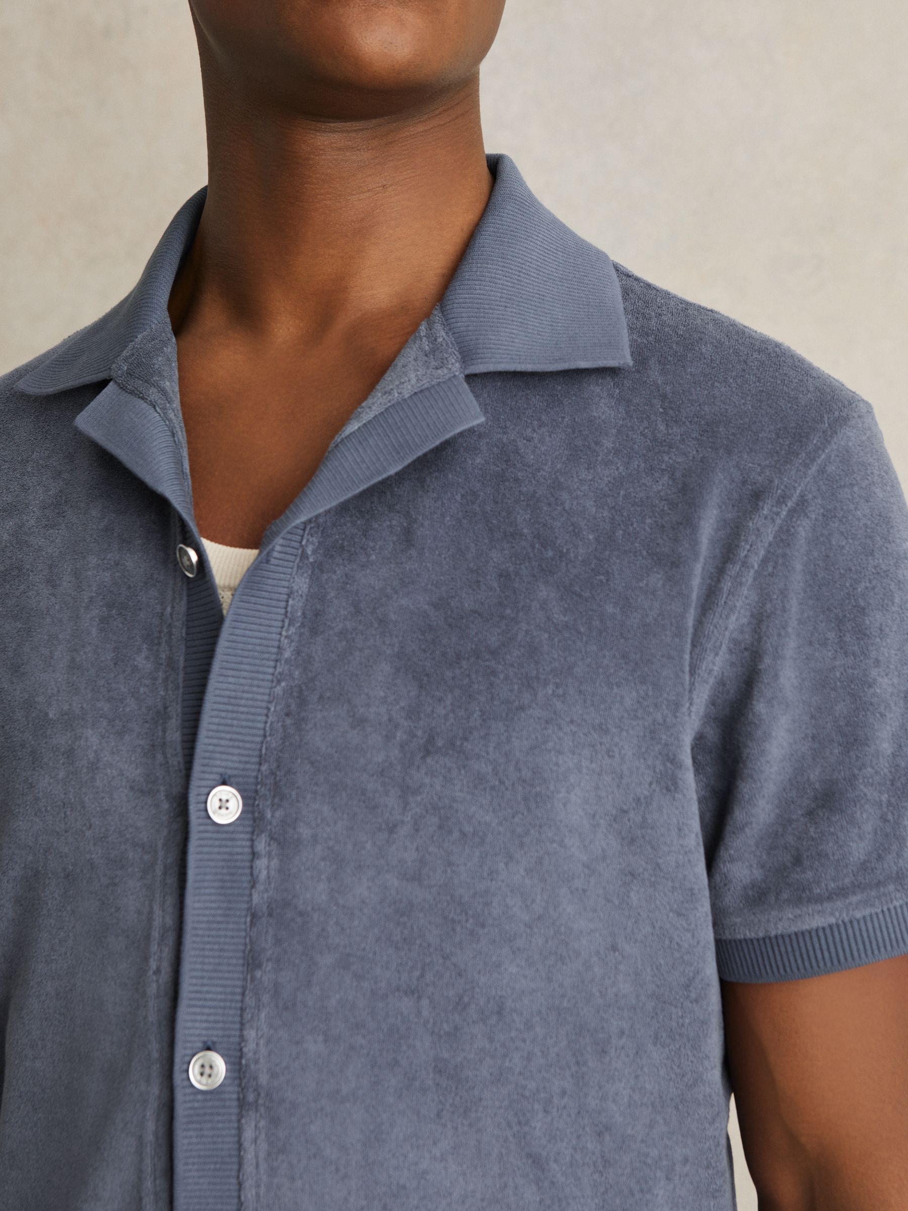 Cotton Blend Towelling Shirt in Airforce Blue - Image 4 of 6