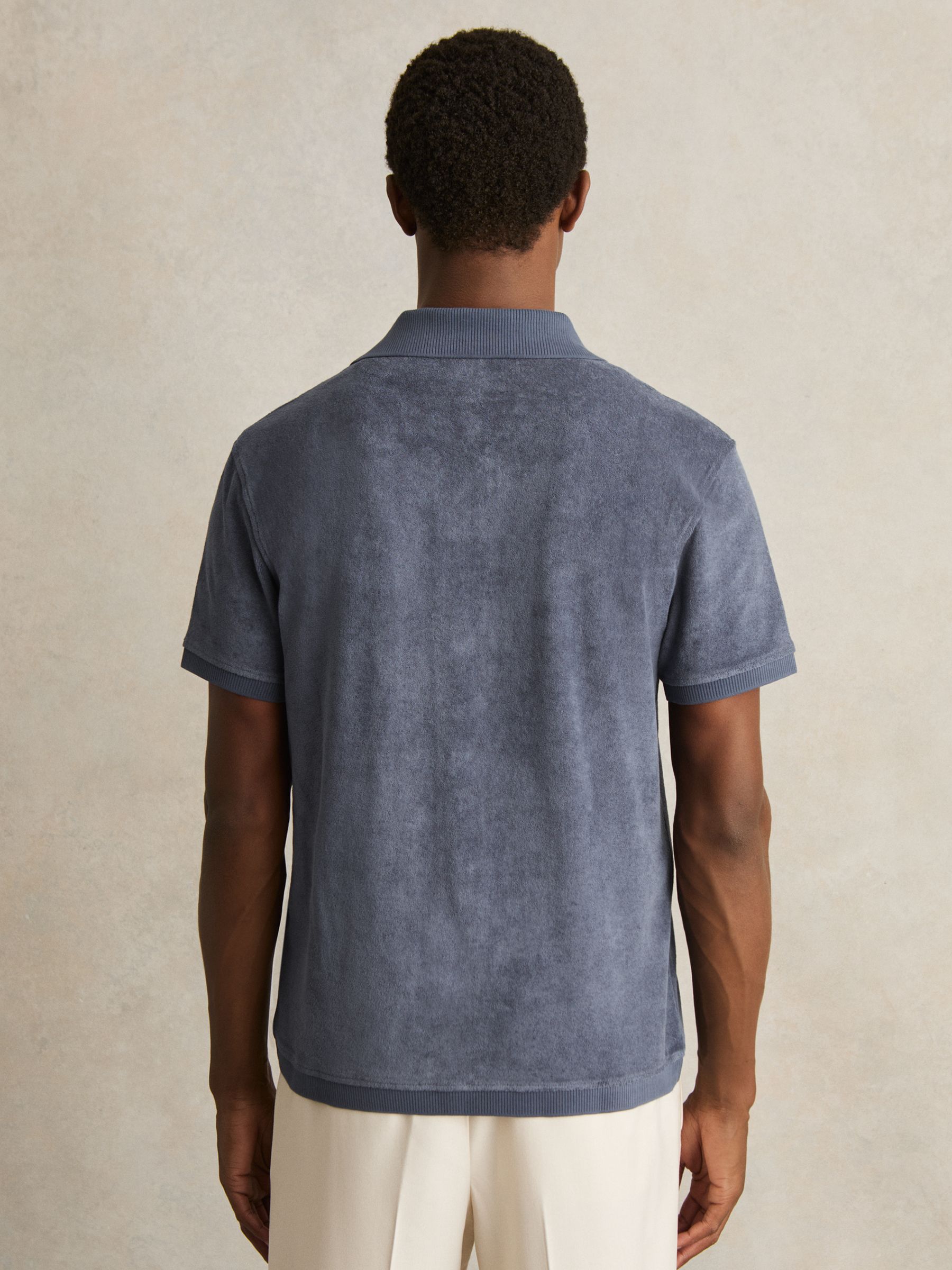 Cotton Blend Towelling Shirt in Airforce Blue - Image 5 of 6