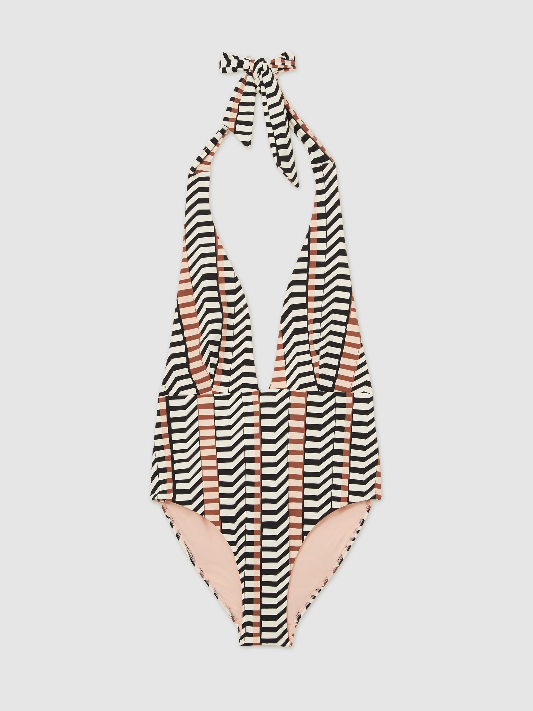 Chevron Stripe Plunge Swimsuit in Black/Brown - Image 2 of 6