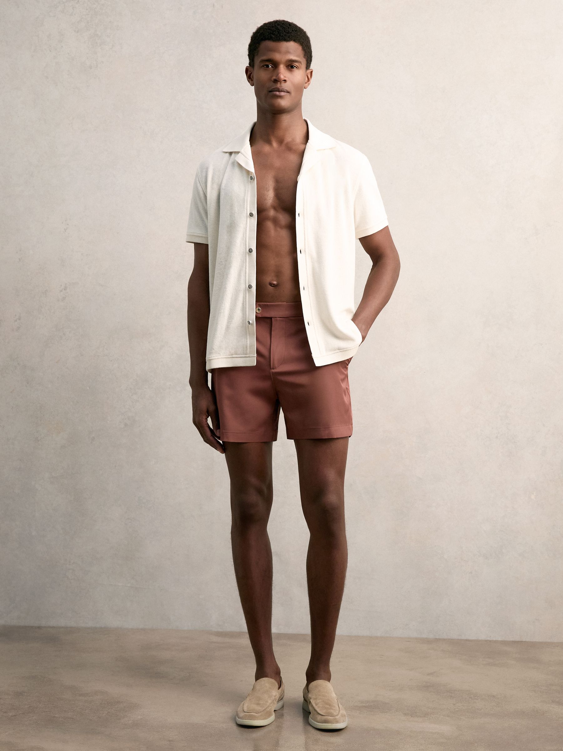 Cotton Blend Towelling Shirt in White - Image 3 of 6
