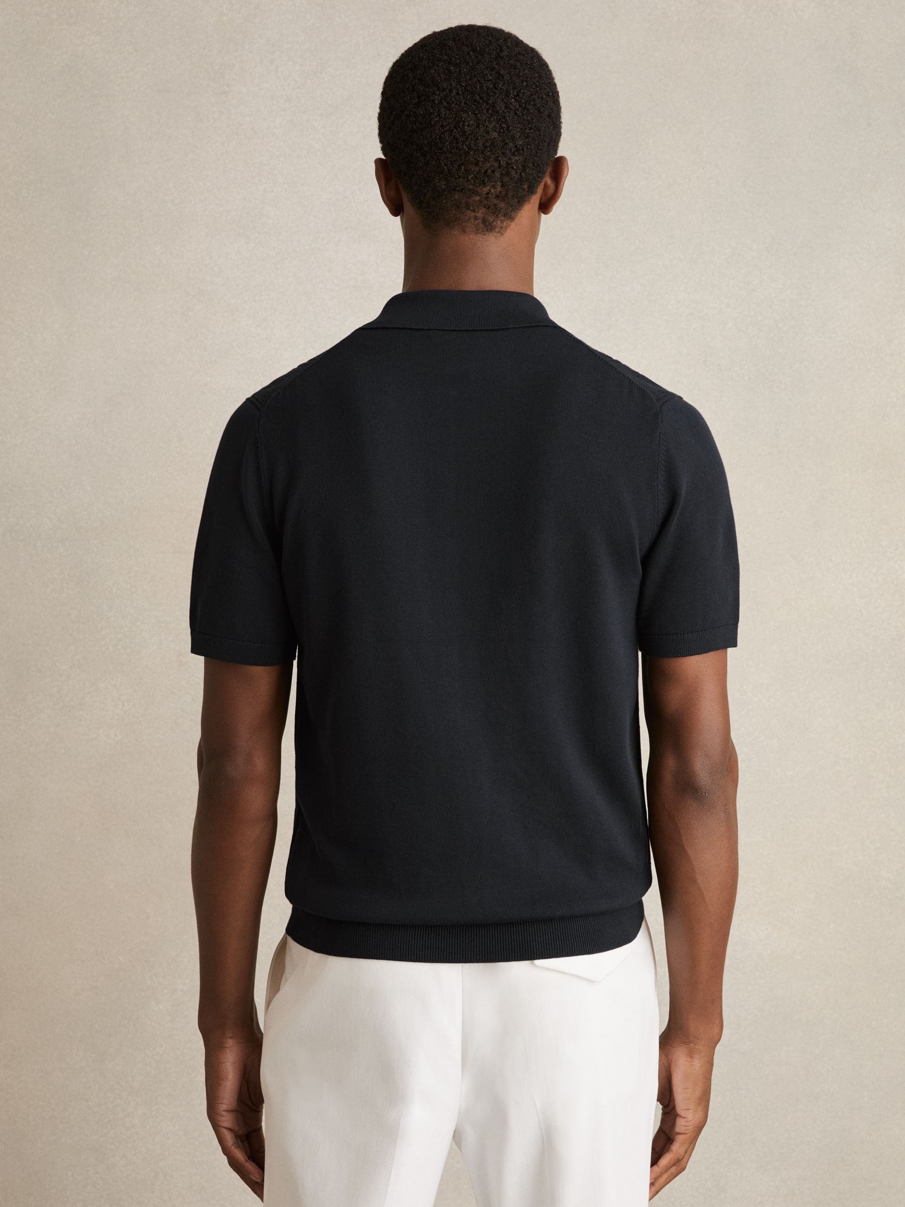 Pointelle-Knit Zip-Through Shirt in Navy - Image 4 of 6