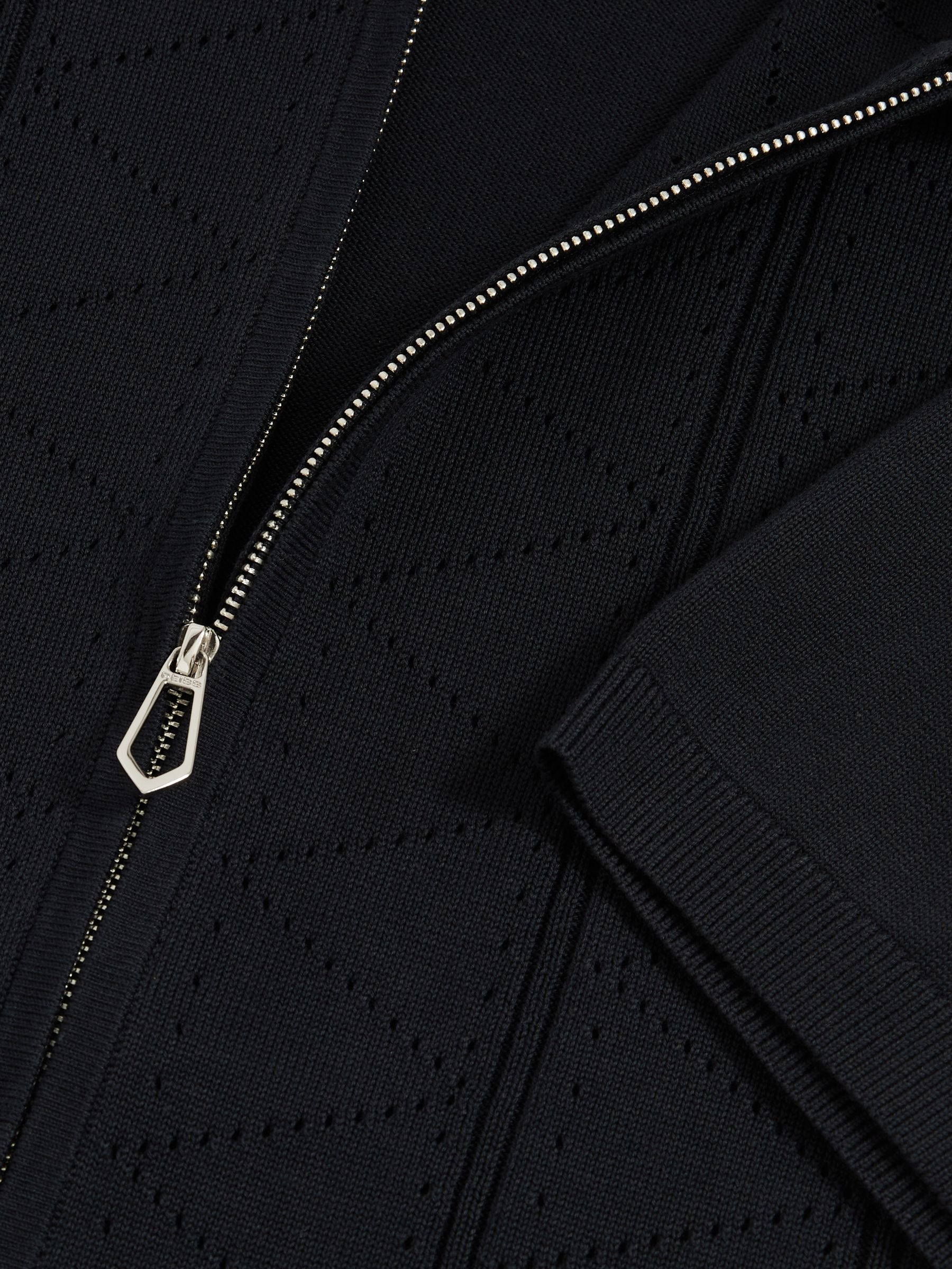 Pointelle-Knit Zip-Through Shirt in Navy - Image 6 of 6