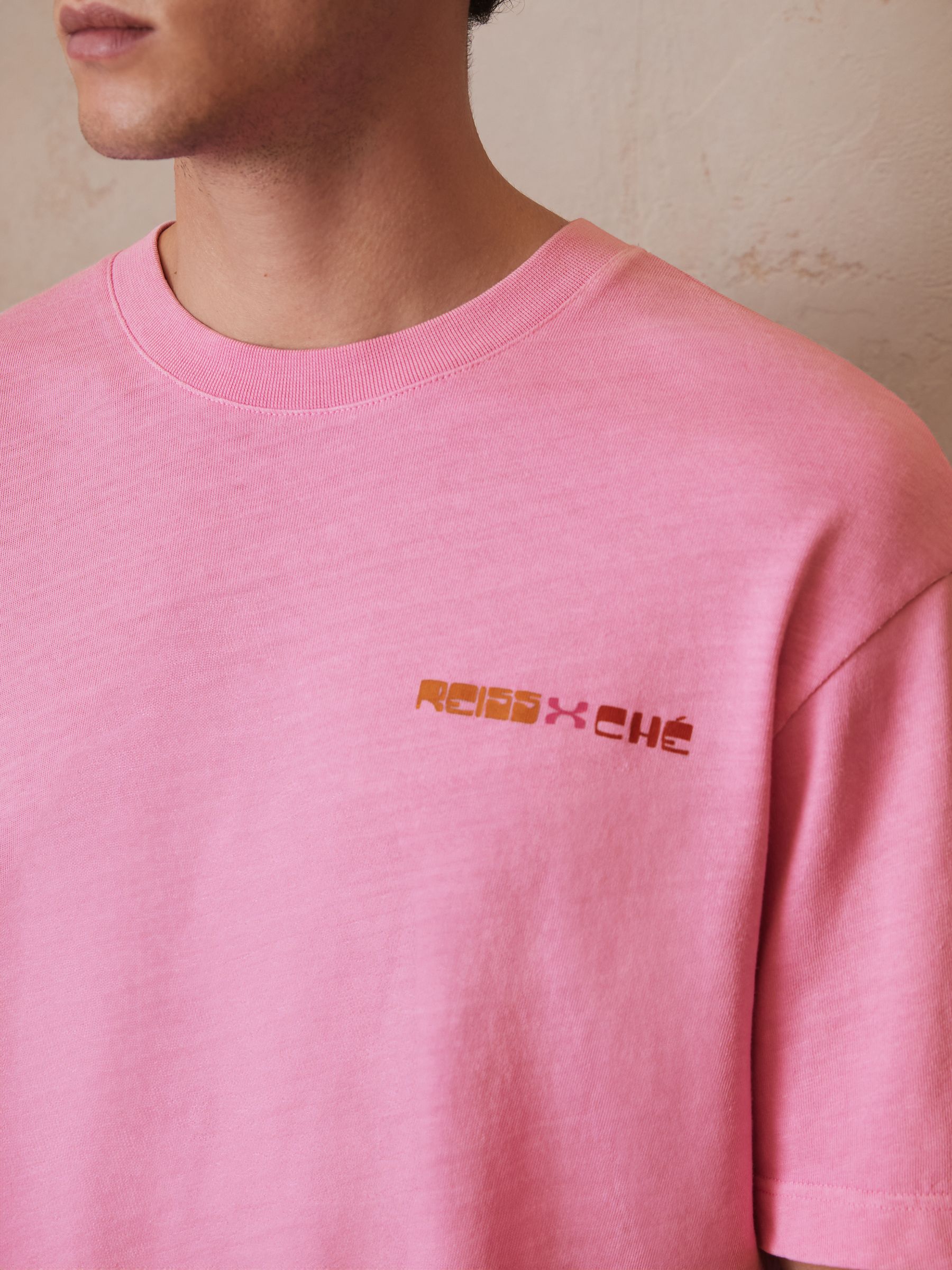 Reiss | Ché Cotton-Linen Sunset T-Shirt in Pink - Image 4 of 6