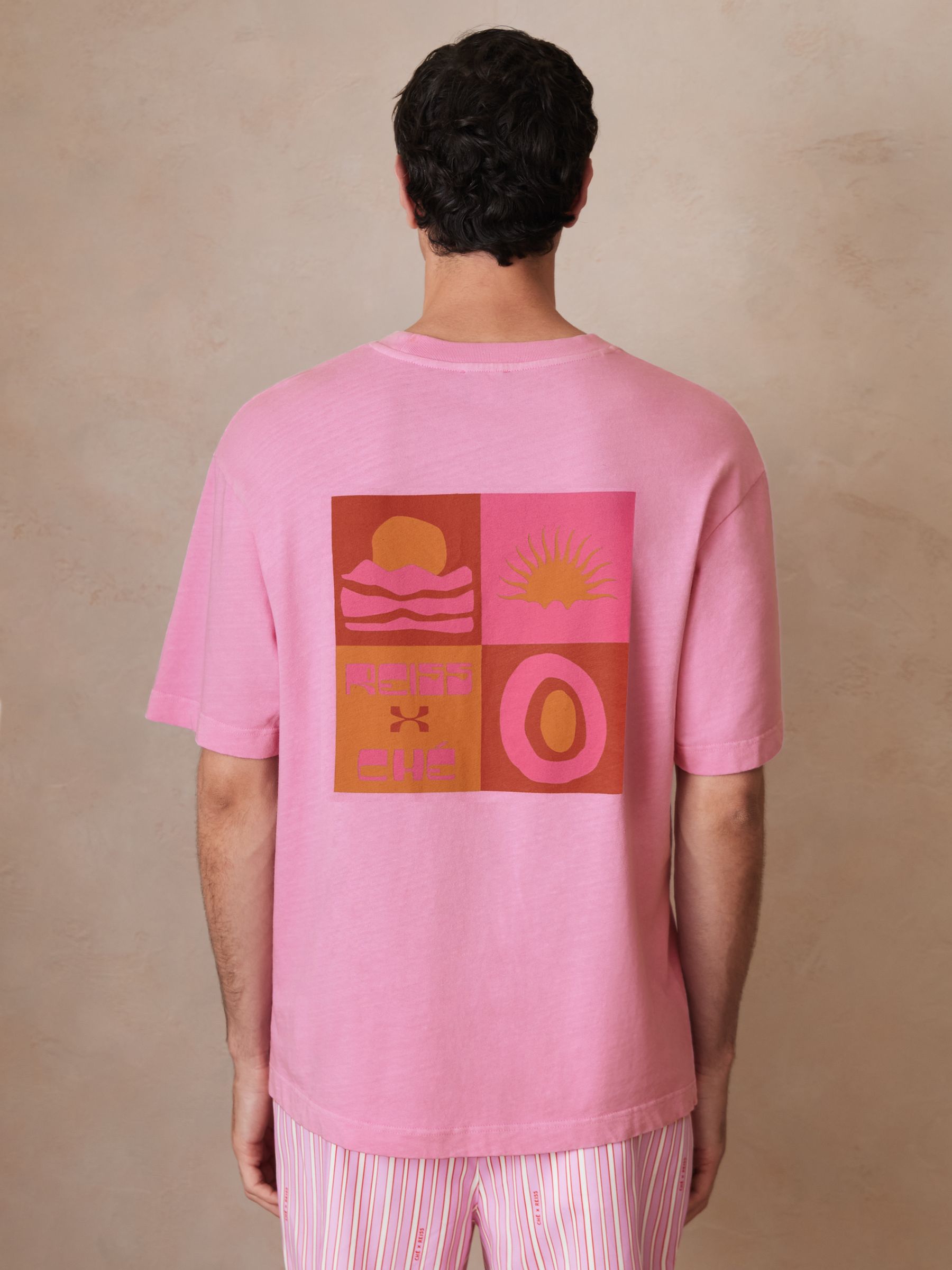 Reiss | Ché Cotton-Linen Sunset T-Shirt in Pink - Image 5 of 6
