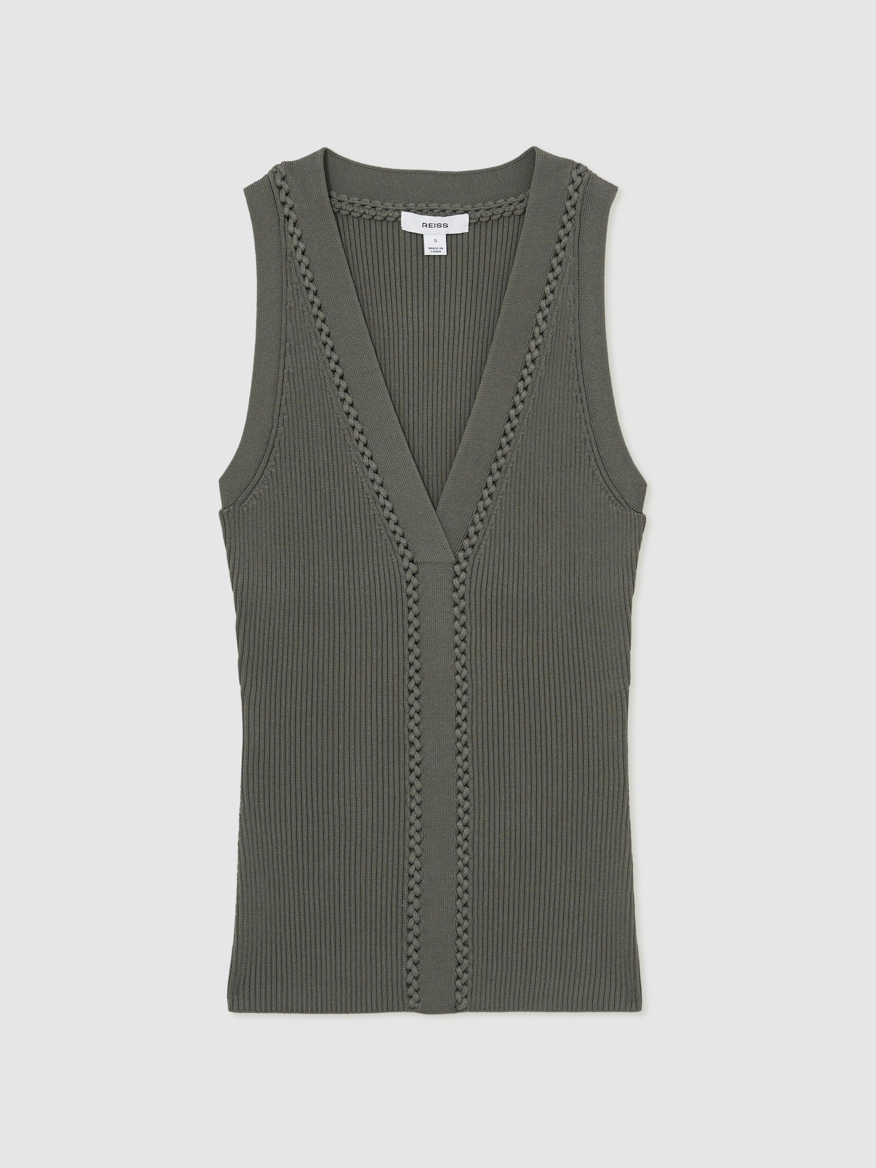 Craft Stitch Rib Knit Vest in Khaki Green - Image 2 of 5
