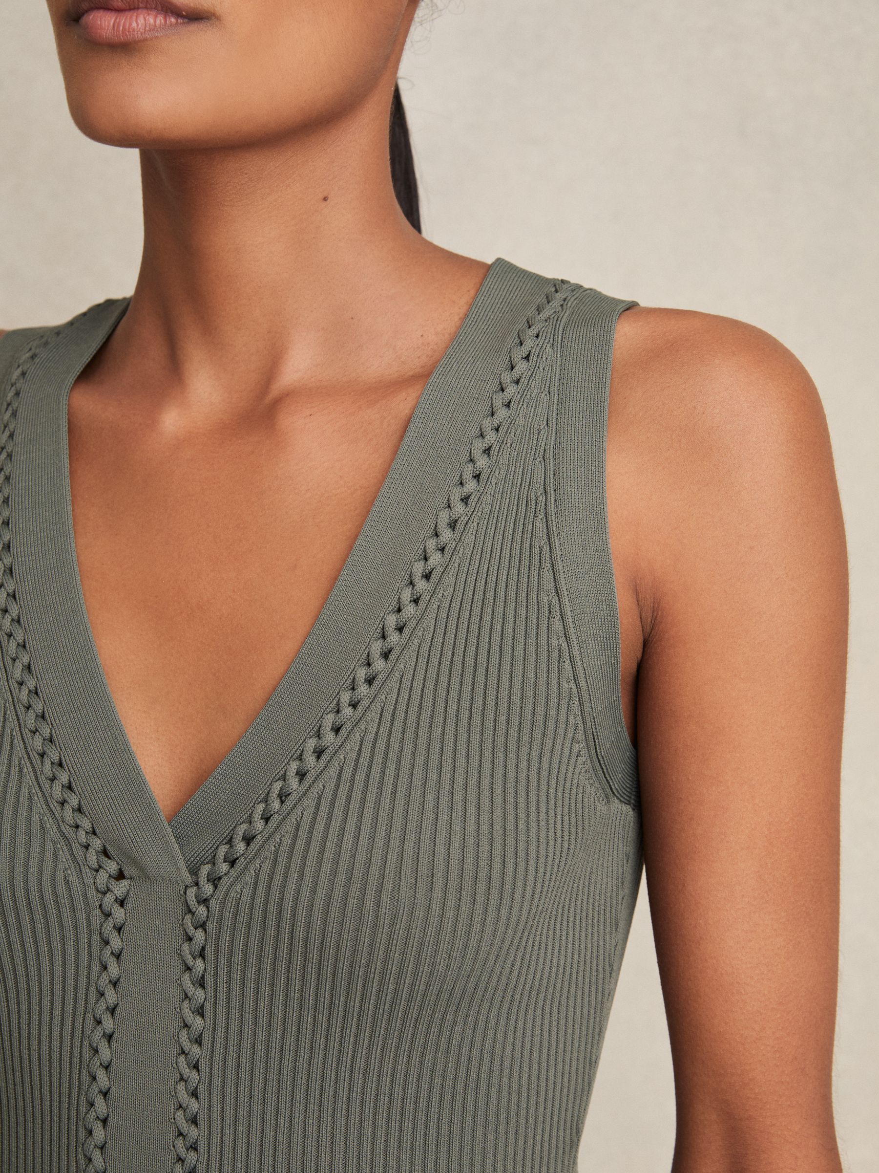 Craft-Stitch Rib-Knit Vest in Khaki Green - image 3