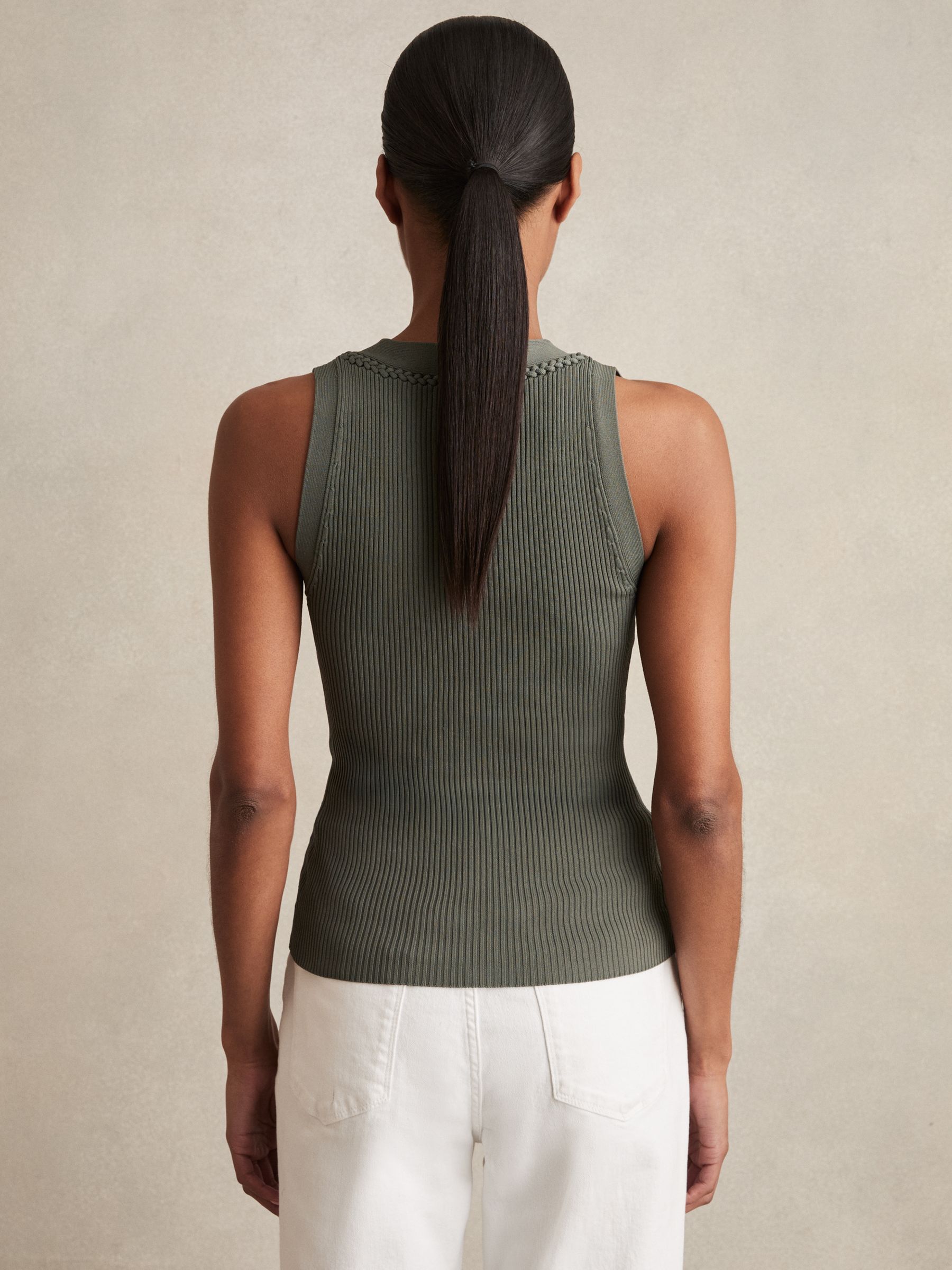 Craft-Stitch Rib-Knit Vest in Khaki Green - image 4