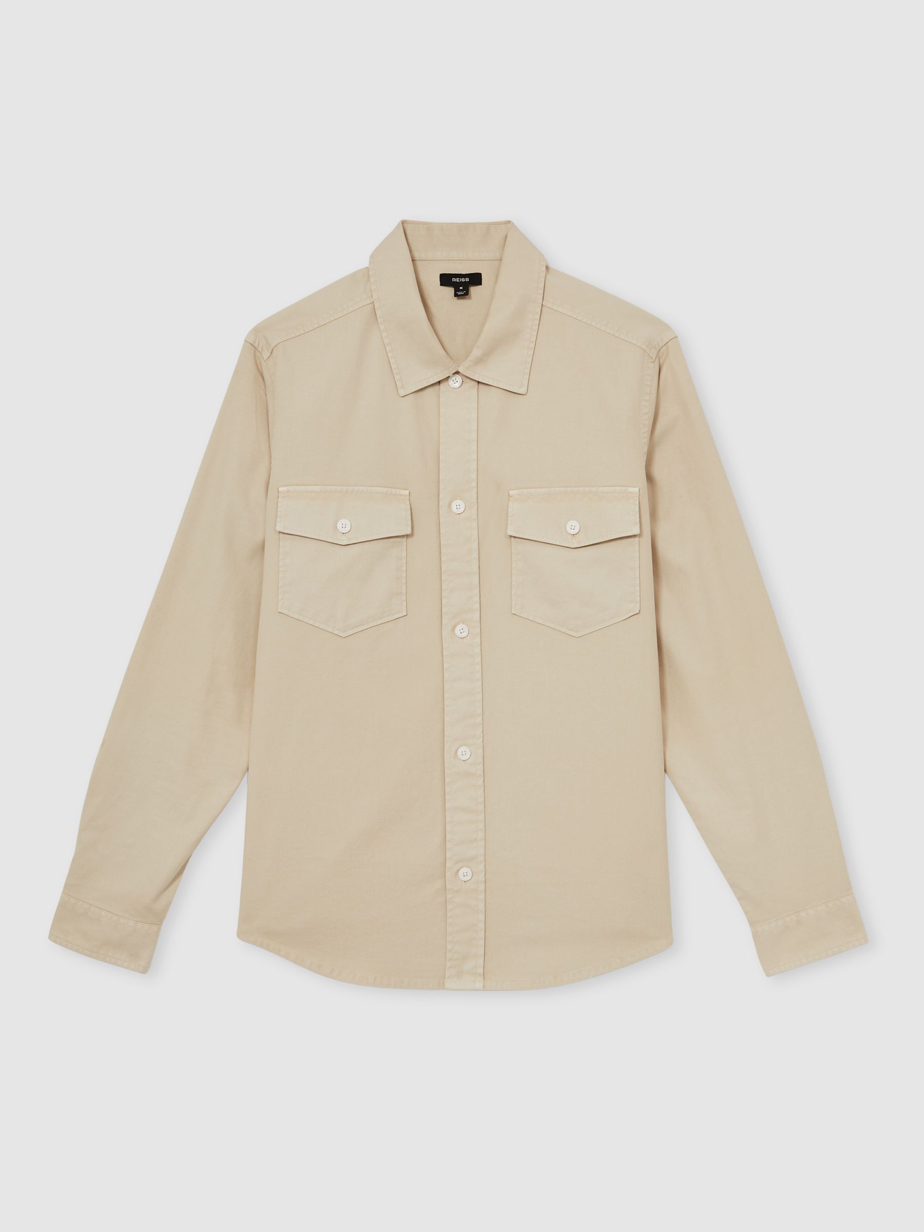 Cotton Twill Twin Pocket Overshirt With Stretch in Stone - Image 2 of 7