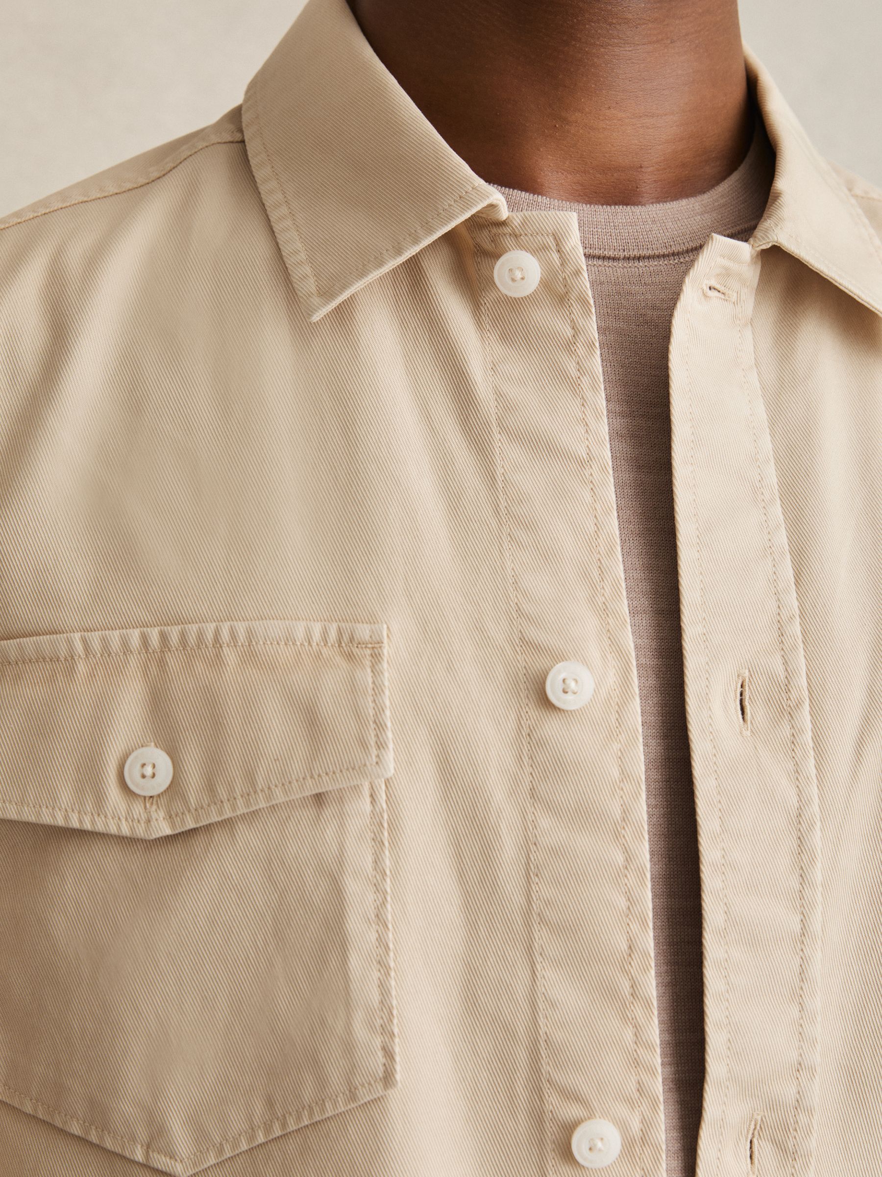 Cotton Twill Twin Pocket Overshirt With Stretch in Stone - Image 4 of 7