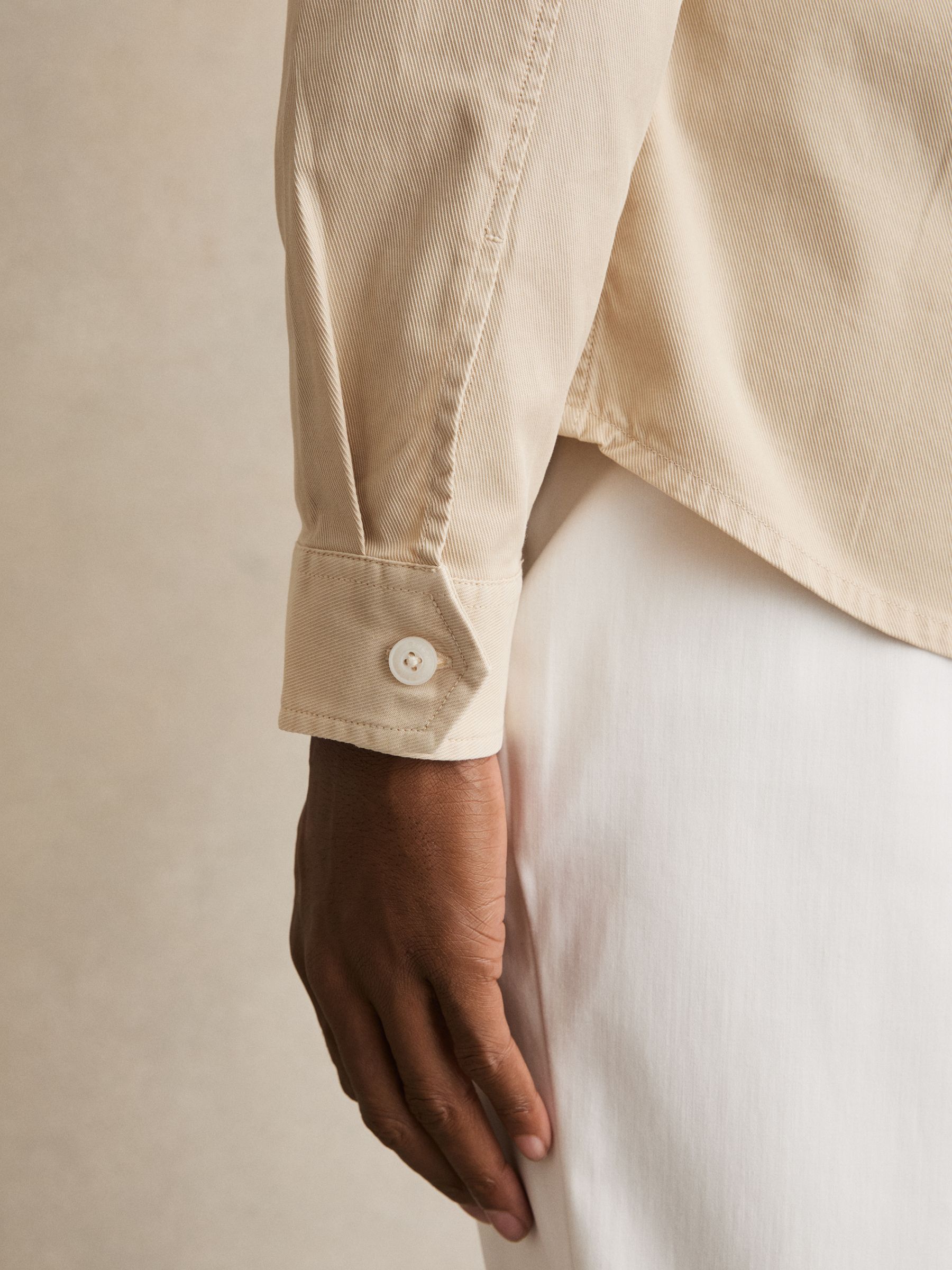 Cotton Twill Twin Pocket Overshirt With Stretch in Stone - Image 5 of 7