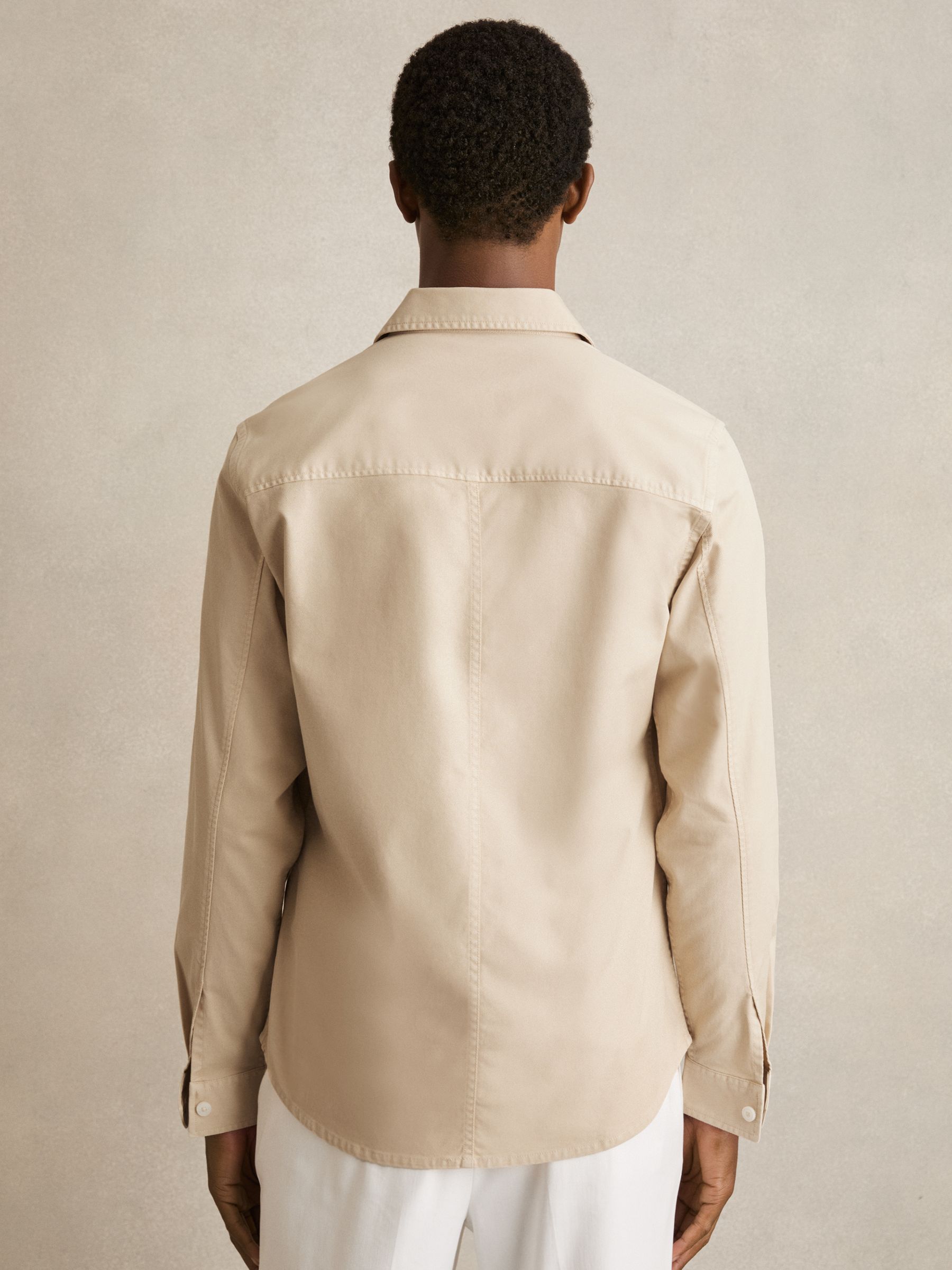 Cotton Twill Twin Pocket Overshirt With Stretch in Stone - Image 6 of 7