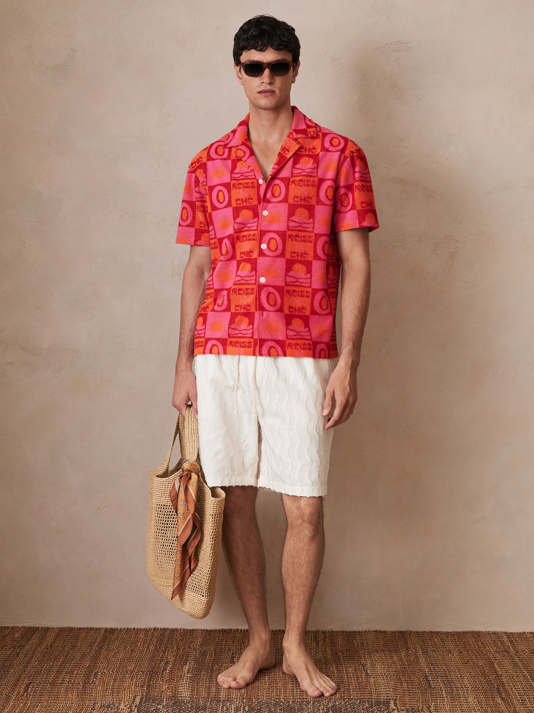 Pink Che Reiss Reiss | Ché Sunset Towelling Shirt in Pink | REISS