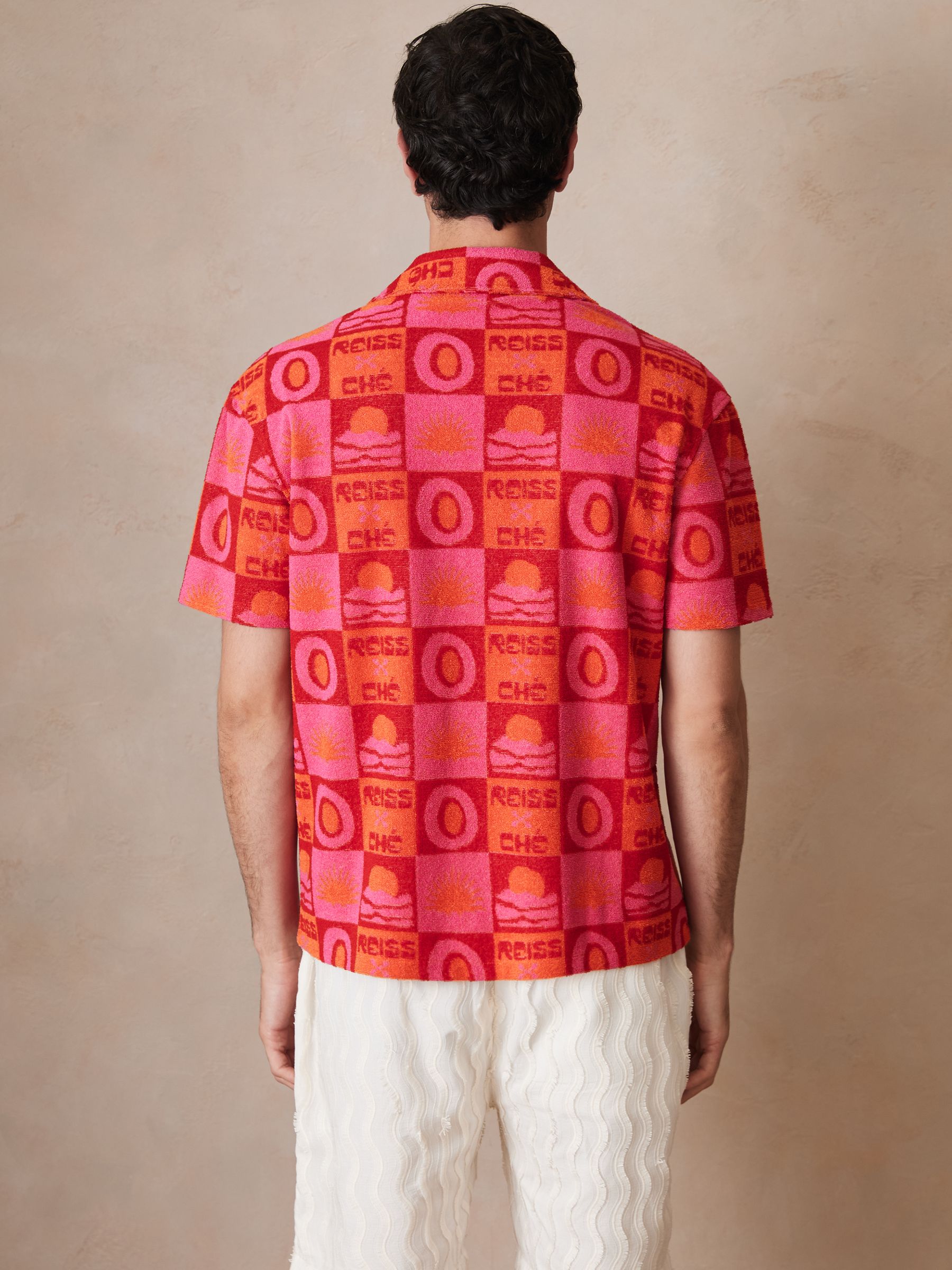 Reiss | Ché Sunset Towelling Shirt in Pink - Image 7 of 8