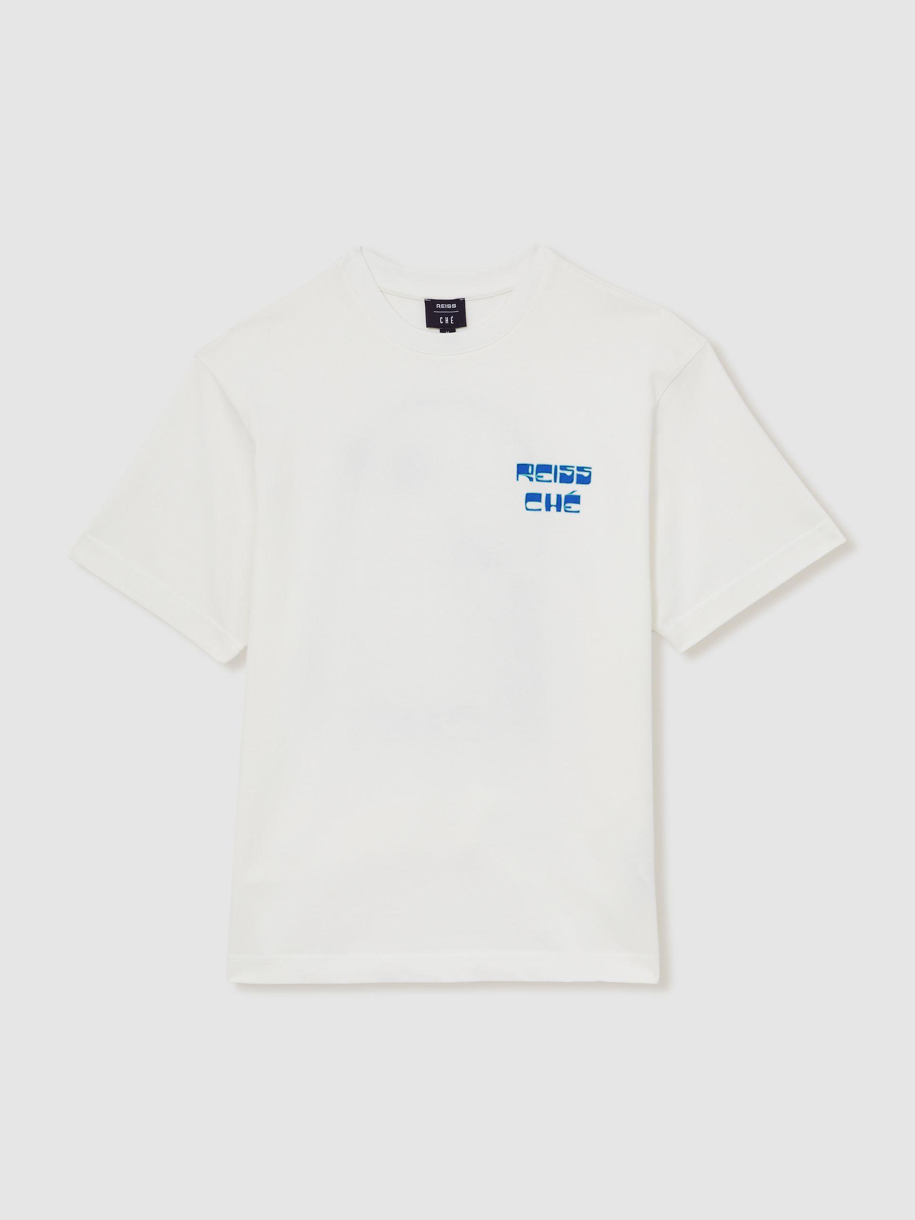 Reiss | Ché Cotton Palm-Print T-Shirt in White - Image 2 of 6