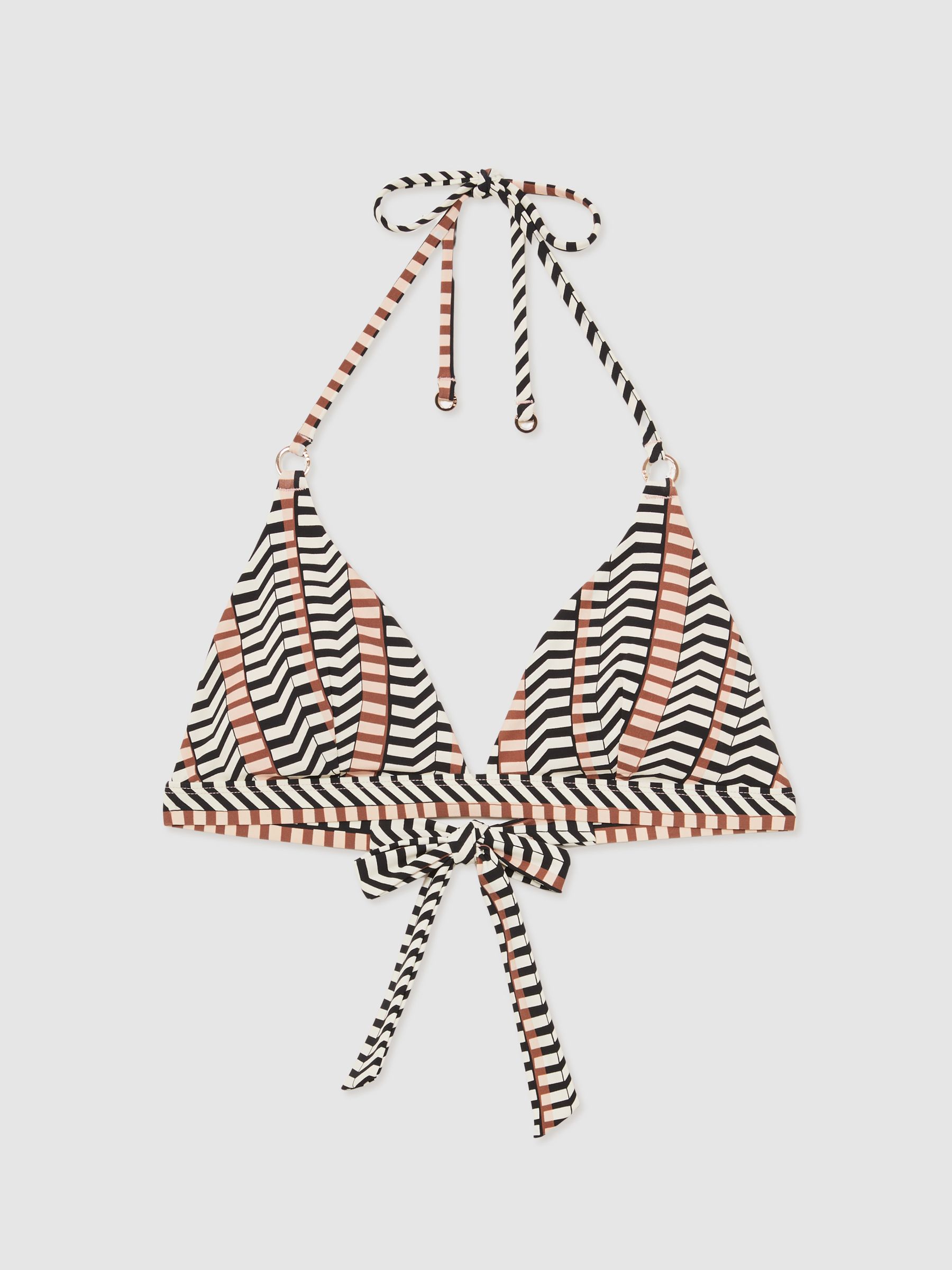 Chevron-Stripe Triangle Bikini Top in Black/Brown - Image 2 of 5