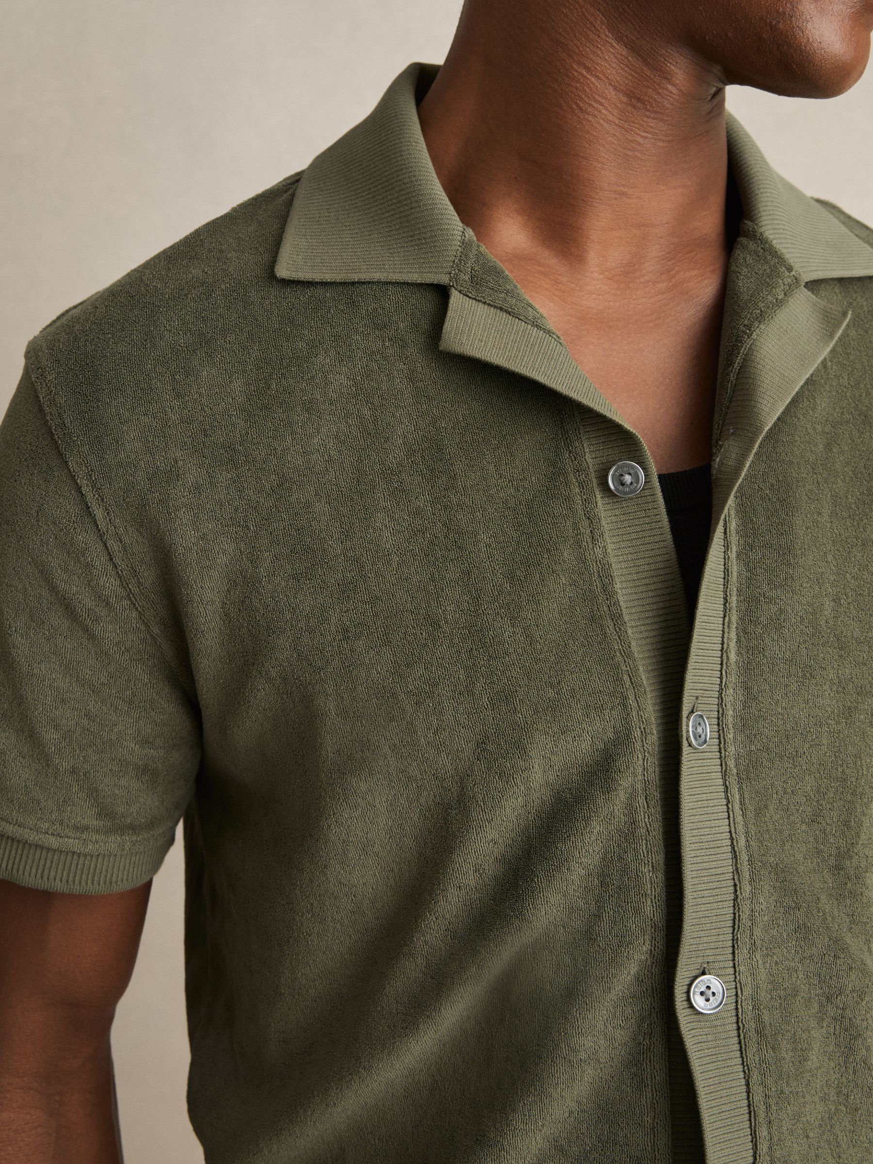 Cotton Blend Towelling Shirt in Green - Image 3 of 5