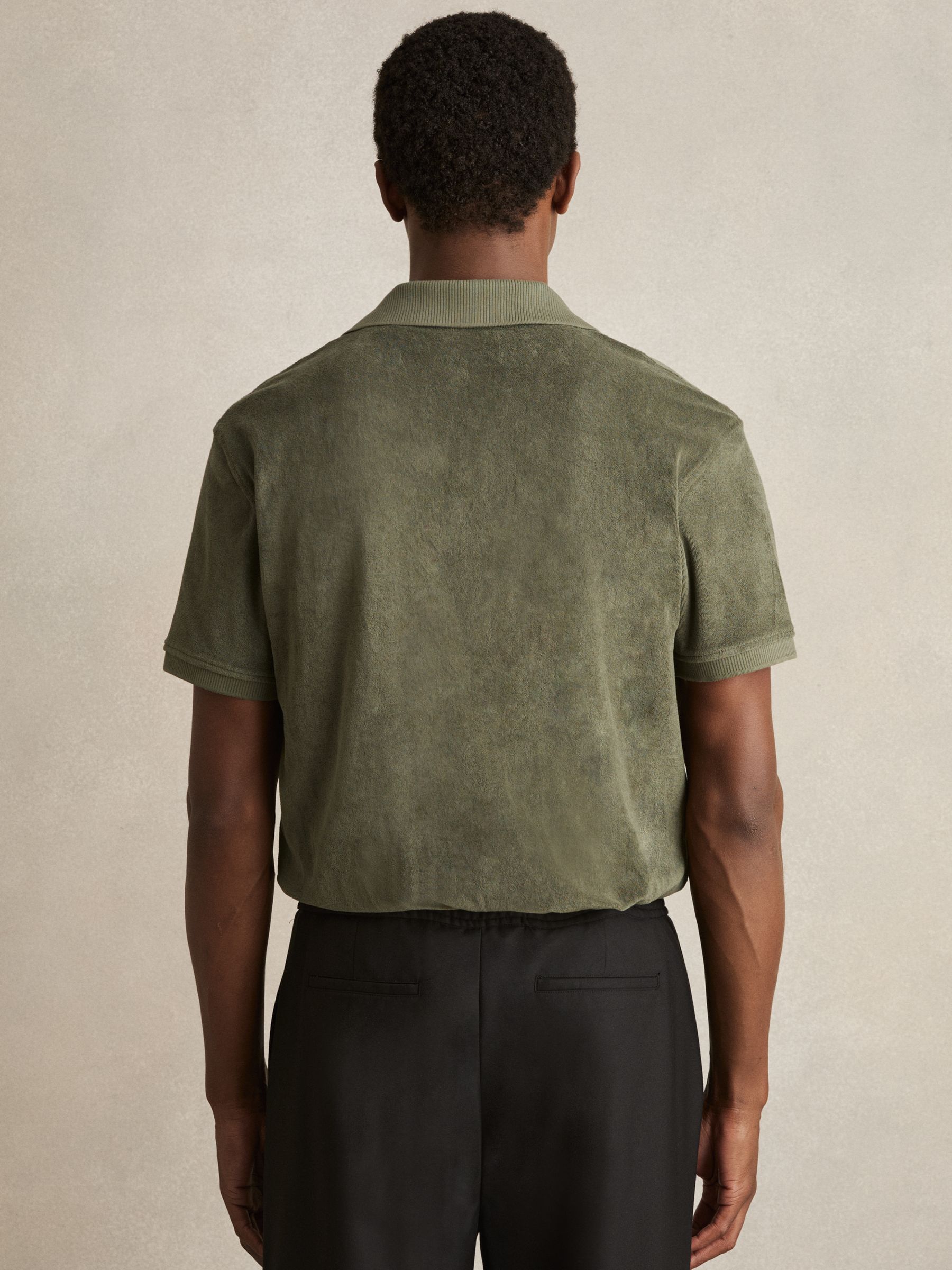Cotton Blend Towelling Shirt in Green - Image 4 of 5
