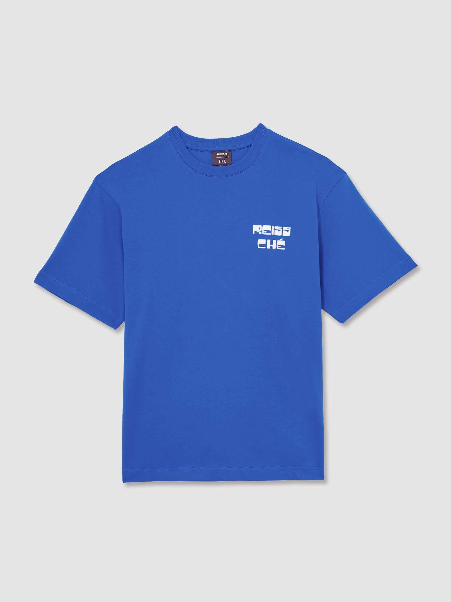 Reiss | Ché Cotton Palm-Print T-Shirt in Blue - Image 2 of 5