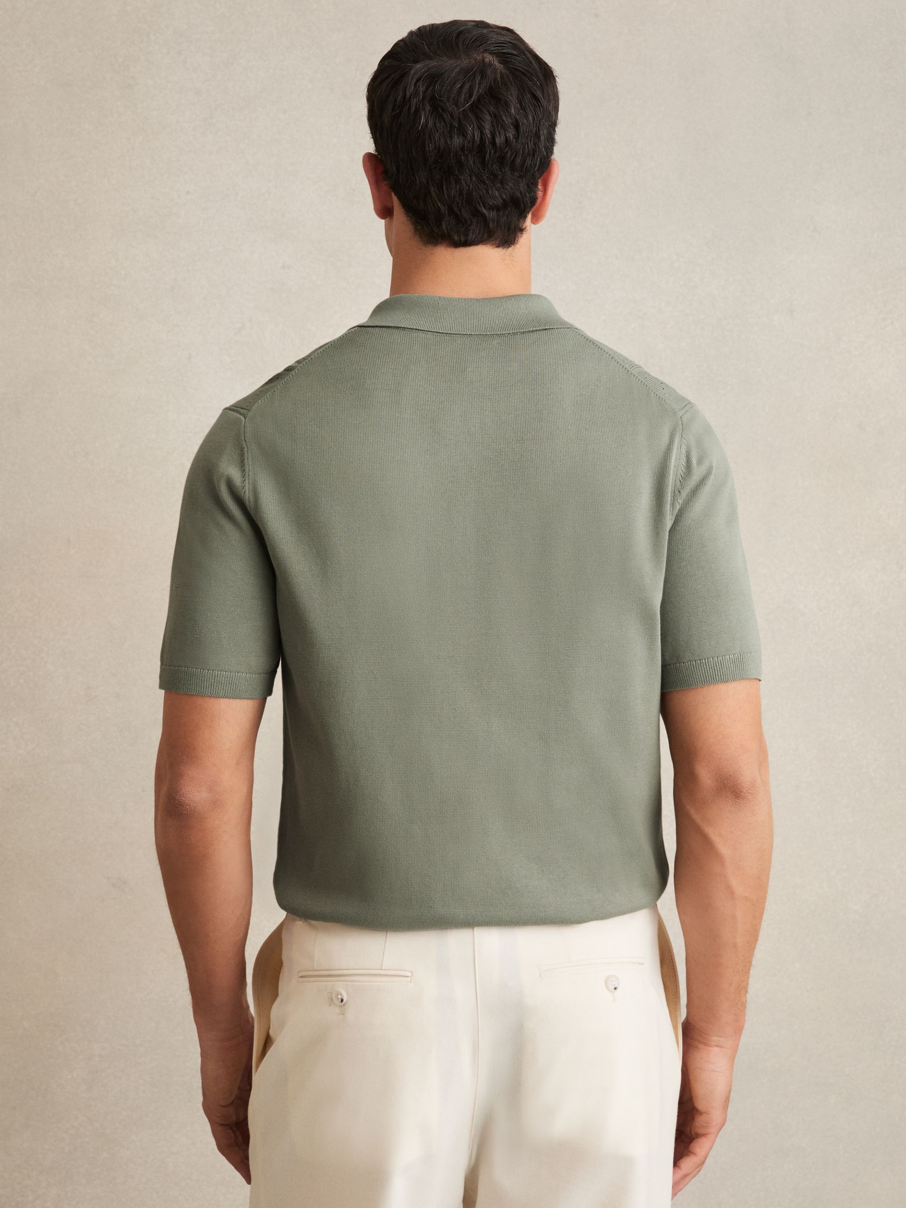 Pointelle-Knit Zip-Through Shirt in Sage - Image 4 of 5