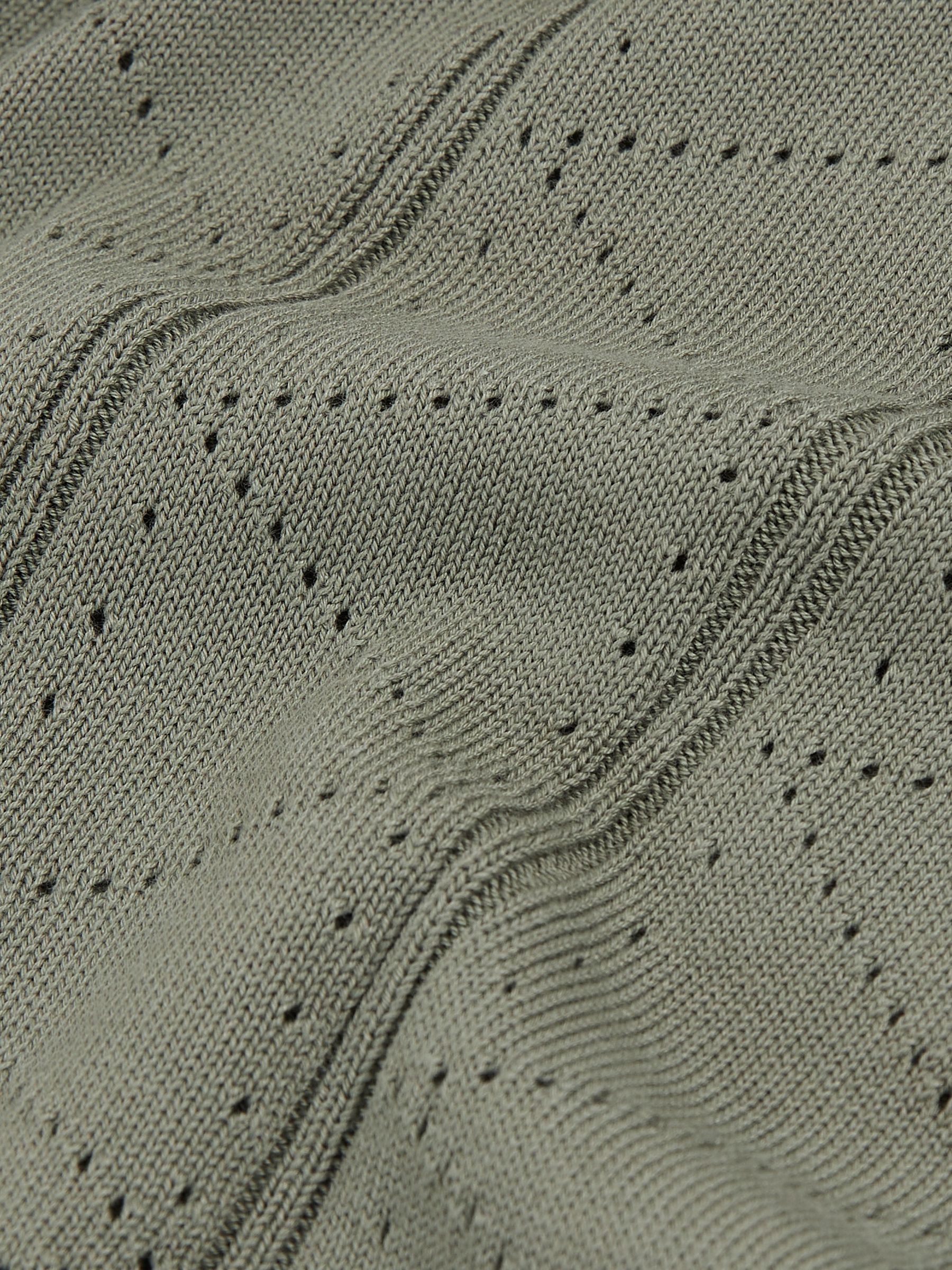 Pointelle-Knit Zip-Through Shirt in Sage - Image 5 of 5
