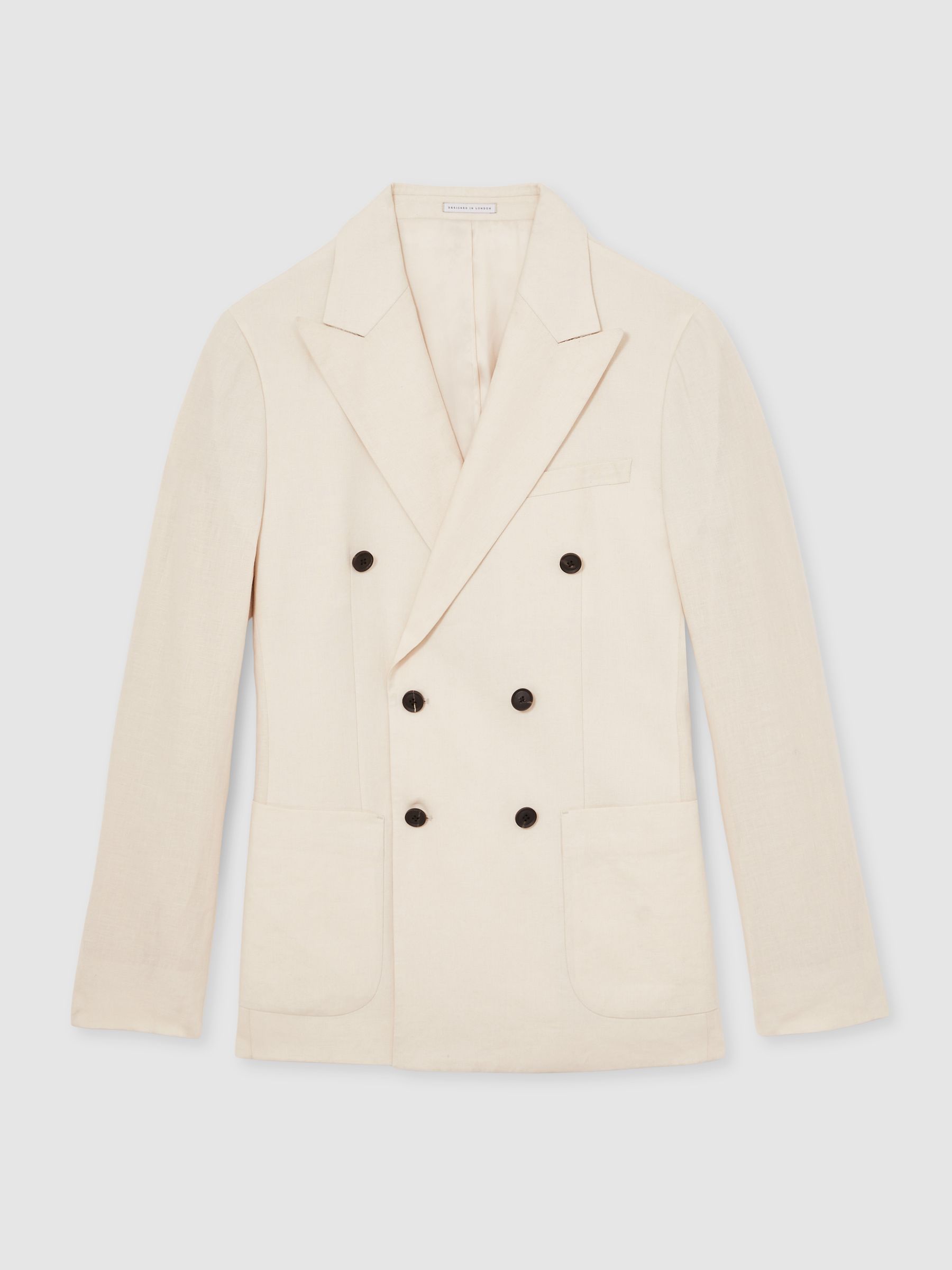 Linen Double-Breasted Suit Slim-Fit Blazer in Stone - Image 2 of 9