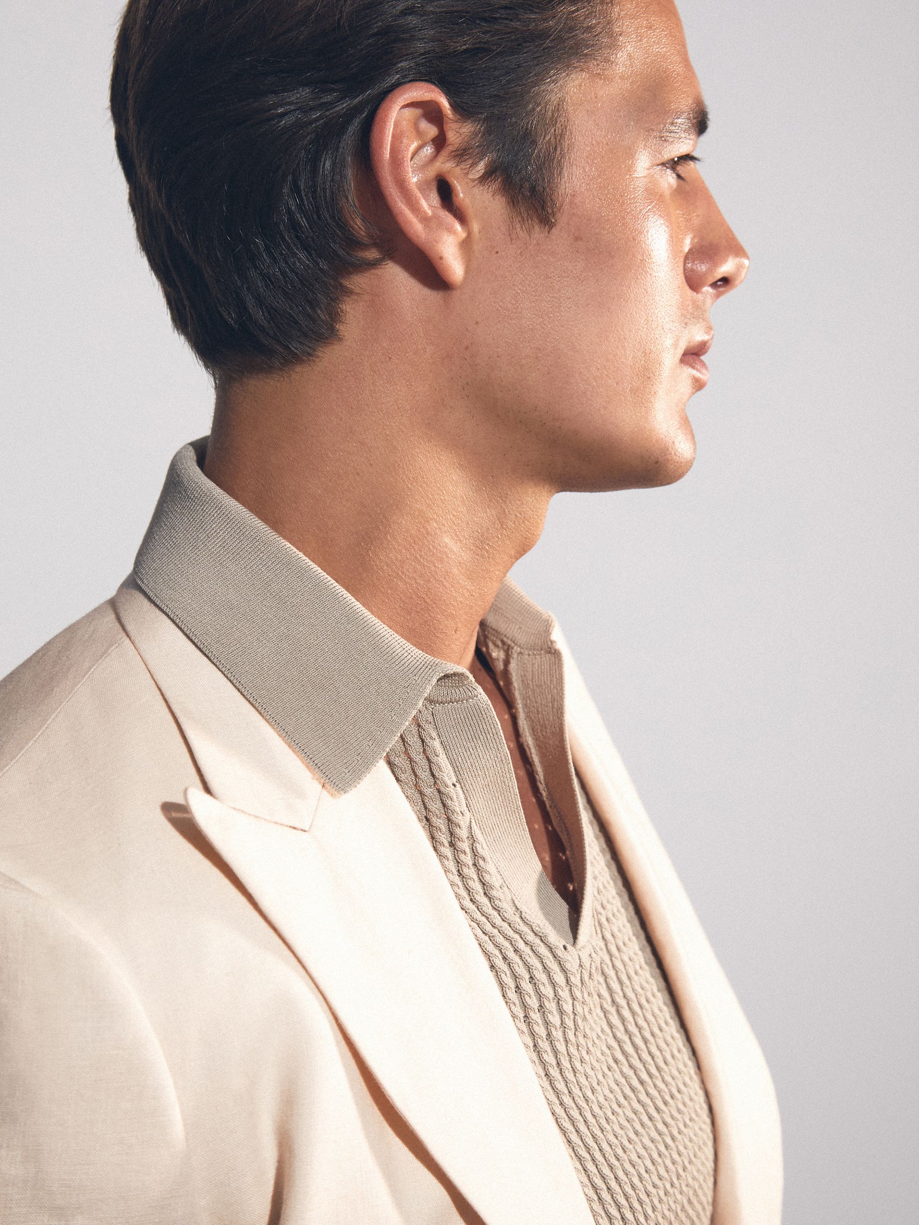 Linen Double-Breasted Suit Slim-Fit Blazer in Stone - Image 5 of 9
