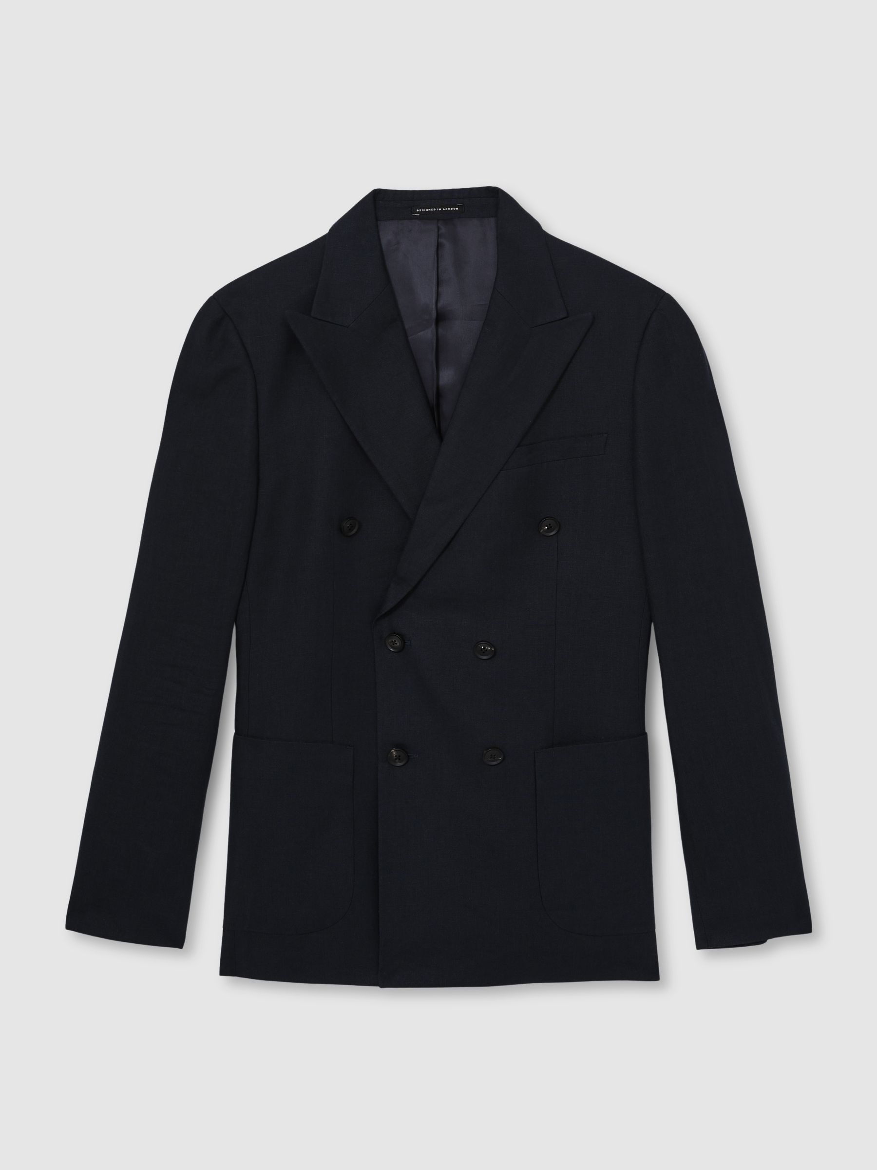 Linen Double-Breasted Suit Slim-Fit Blazer in Navy - Image 2 of 10