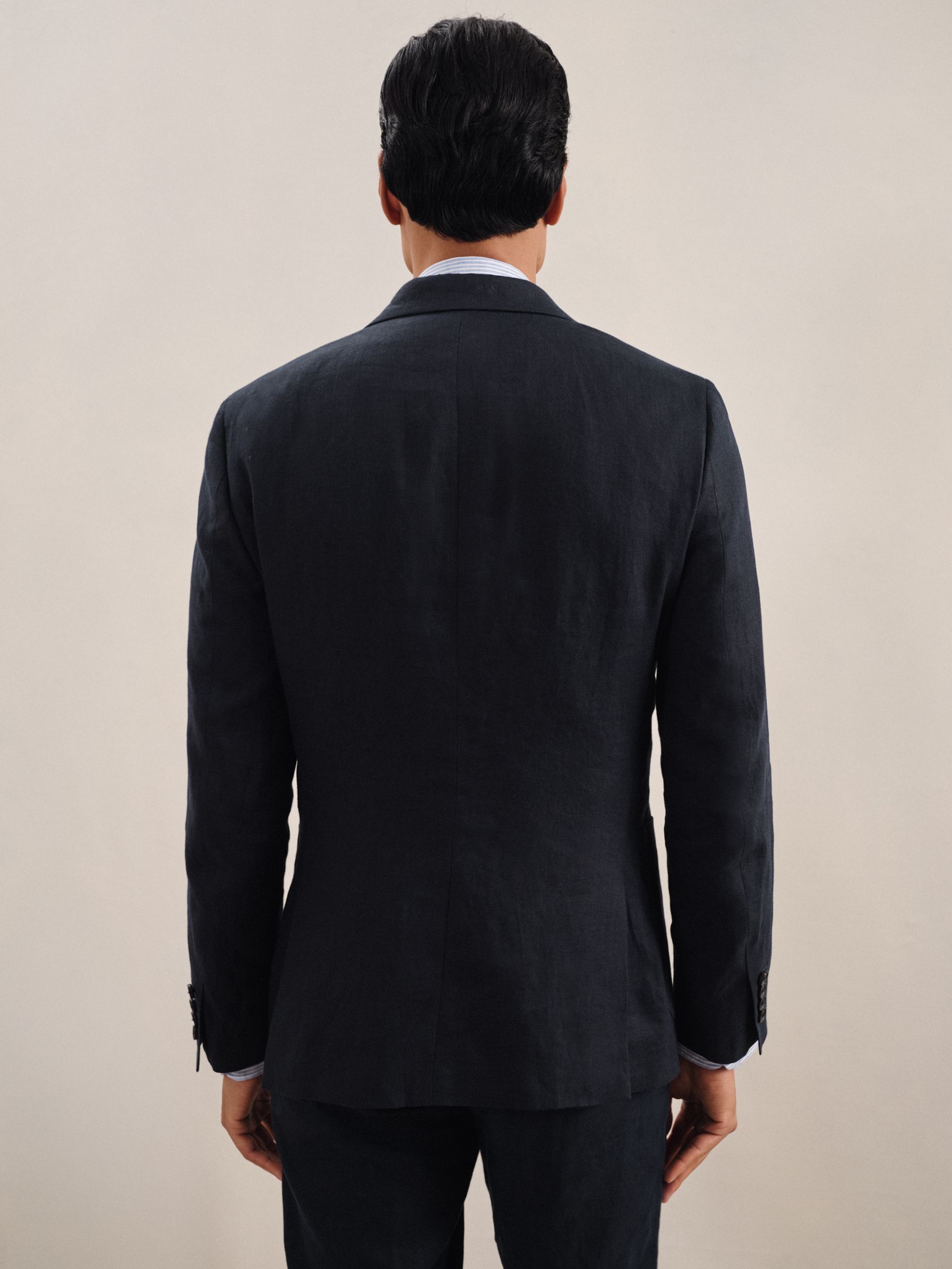 Linen Double-Breasted Suit Slim-Fit Blazer in Navy - Image 6 of 10